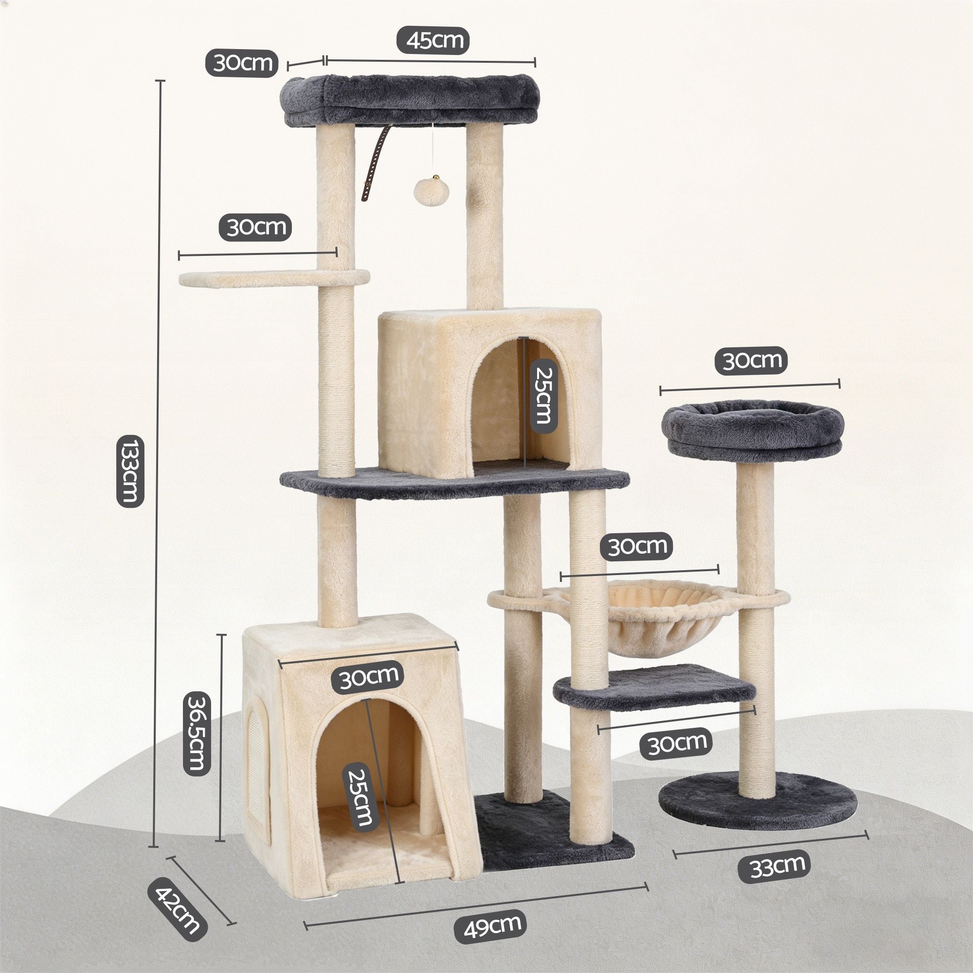 Cat Tree Tower 133cm Rotatable L - Shape Design Scratching Post Furniture Scratcher House Grey & Beige - Pet Care > Cat Supplies > Cat Scratchers - Rivercity House & Home Co. (ABN 18 642 972 209) - Affordable Modern Furniture Australia