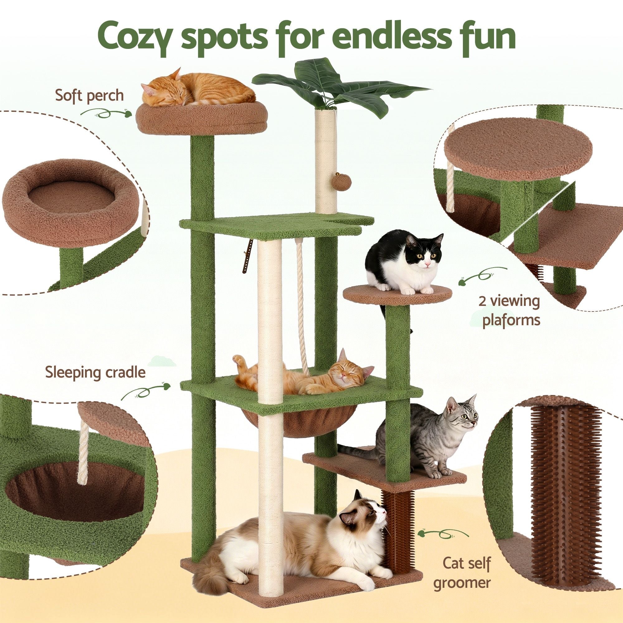 Cat Tree Tower 152cm Jungle Multi - Level Scratching Post Leafy Canopy - Pet Care > Cat Supplies > Cat Scratchers - Rivercity House & Home Co. (ABN 18 642 972 209) - Affordable Modern Furniture Australia