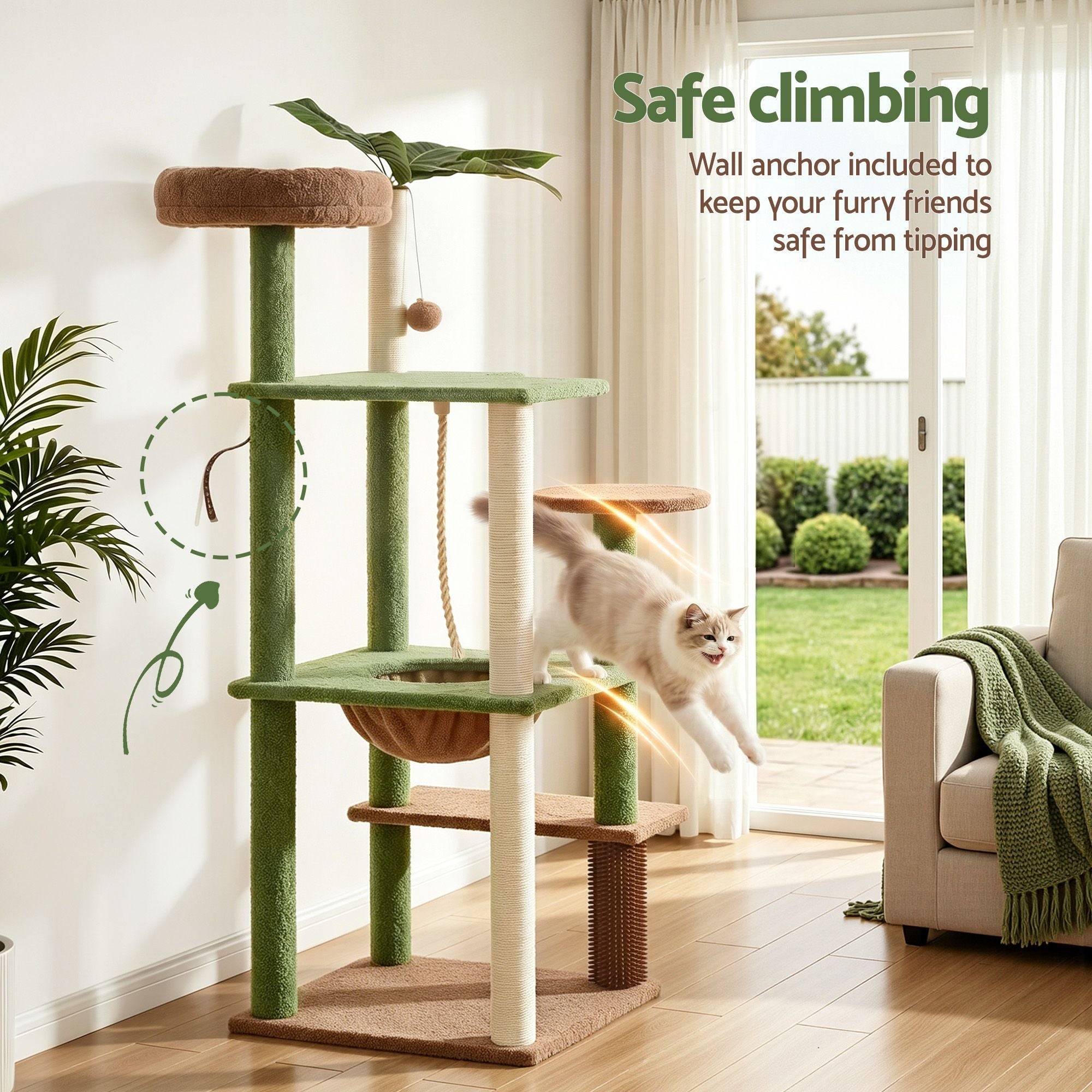 Cat Tree Tower 152cm Jungle Multi - Level Scratching Post Leafy Canopy - Pet Care > Cat Supplies > Cat Scratchers - Rivercity House & Home Co. (ABN 18 642 972 209) - Affordable Modern Furniture Australia
