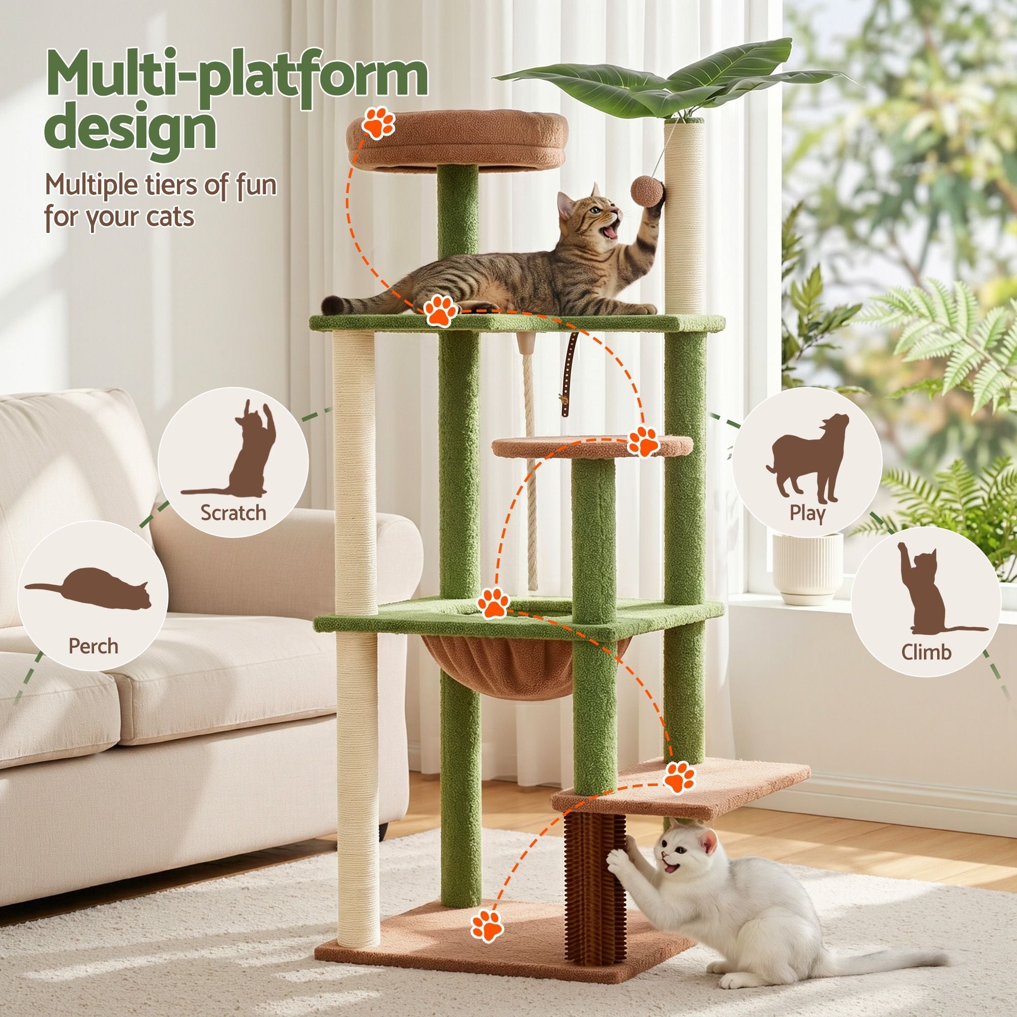 Cat Tree Tower 152cm Jungle Multi - Level Scratching Post Leafy Canopy - Pet Care > Cat Supplies > Cat Scratchers - Rivercity House & Home Co. (ABN 18 642 972 209) - Affordable Modern Furniture Australia
