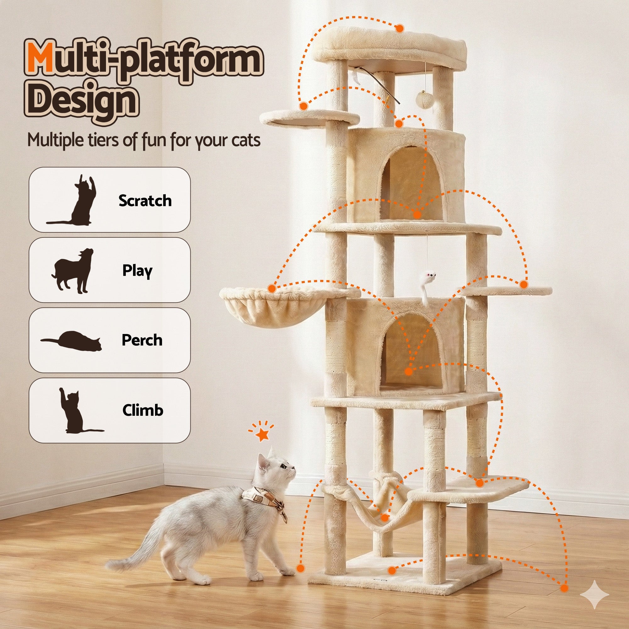 Cat Tree Tower 167cm Large Scratching Post Furniture Scratcher House Beige - Pet Care > Cat Supplies > Cat Scratchers - Rivercity House & Home Co. (ABN 18 642 972 209) - Affordable Modern Furniture Australia