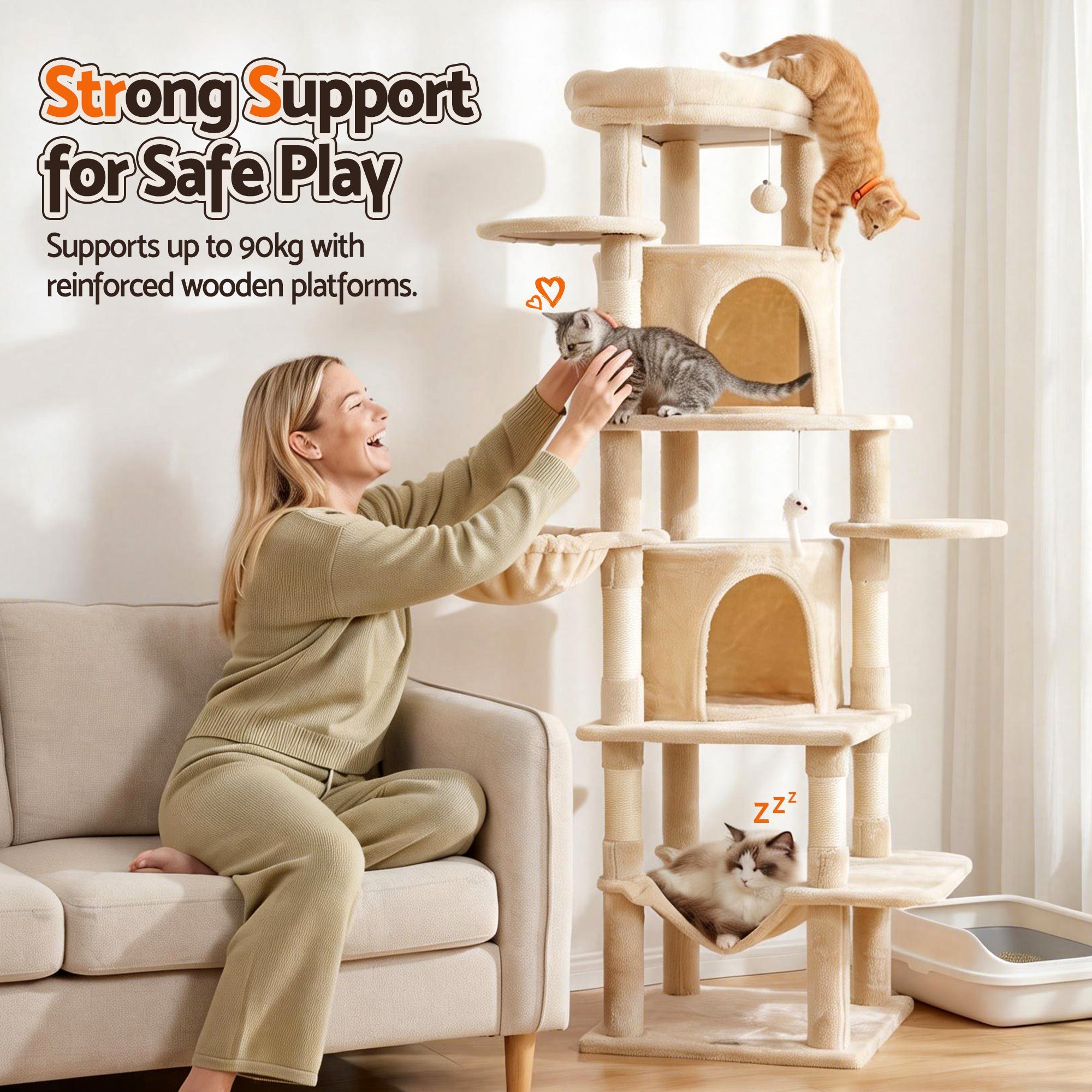 Cat Tree Tower 167cm Large Scratching Post Furniture Scratcher House Beige - Pet Care > Cat Supplies > Cat Scratchers - Rivercity House & Home Co. (ABN 18 642 972 209) - Affordable Modern Furniture Australia
