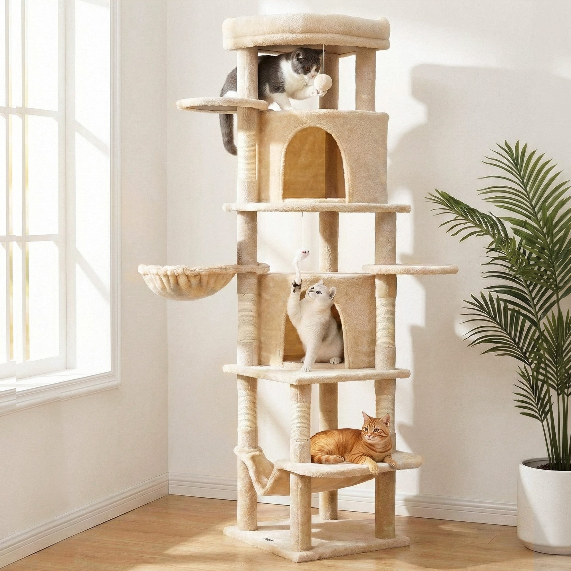 Cat Tree Tower 167cm Large Scratching Post Furniture Scratcher House Beige - Pet Care > Cat Supplies > Cat Scratchers - Rivercity House & Home Co. (ABN 18 642 972 209) - Affordable Modern Furniture Australia