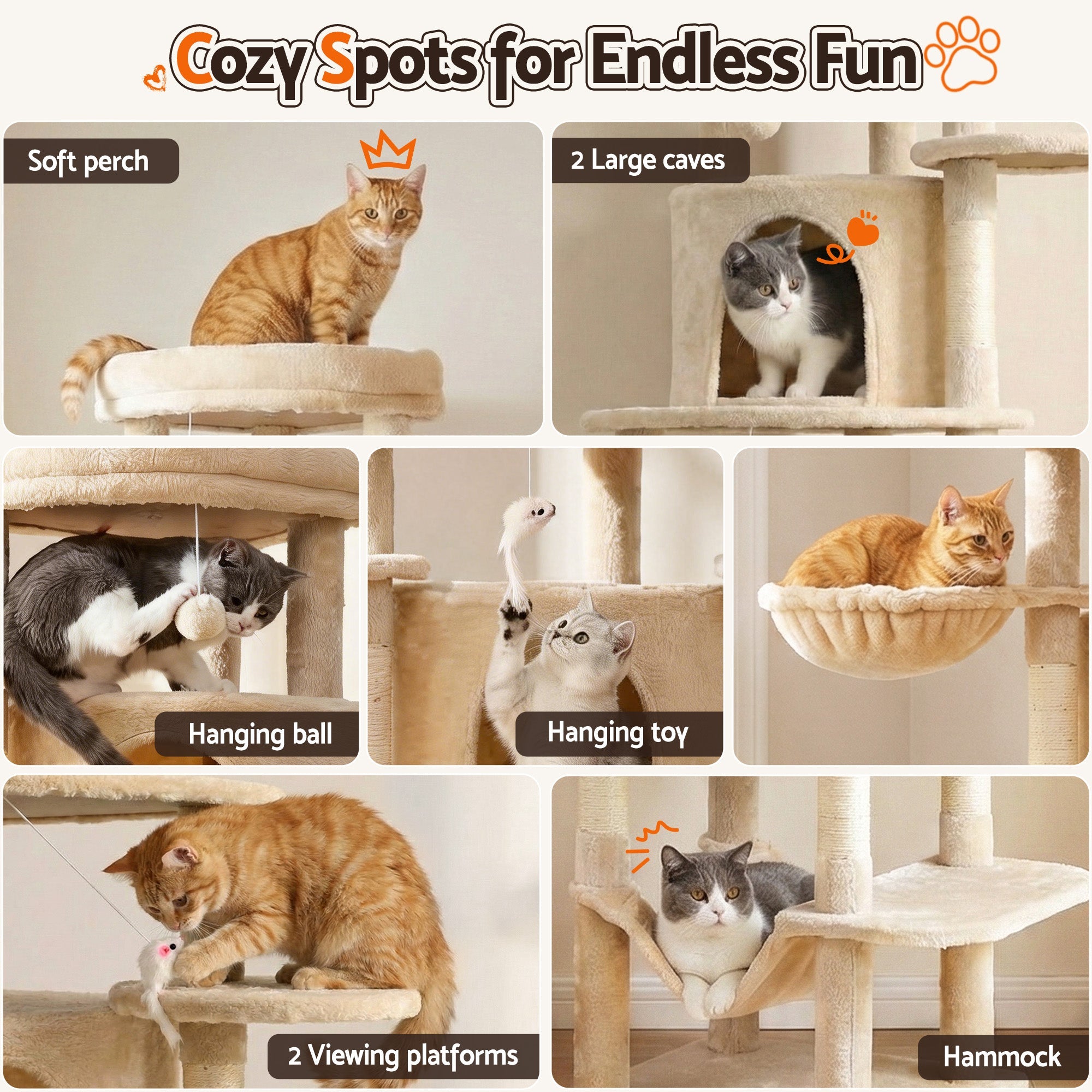 Cat Tree Tower 167cm Large Scratching Post Furniture Scratcher House Beige - Pet Care > Cat Supplies > Cat Scratchers - Rivercity House & Home Co. (ABN 18 642 972 209) - Affordable Modern Furniture Australia