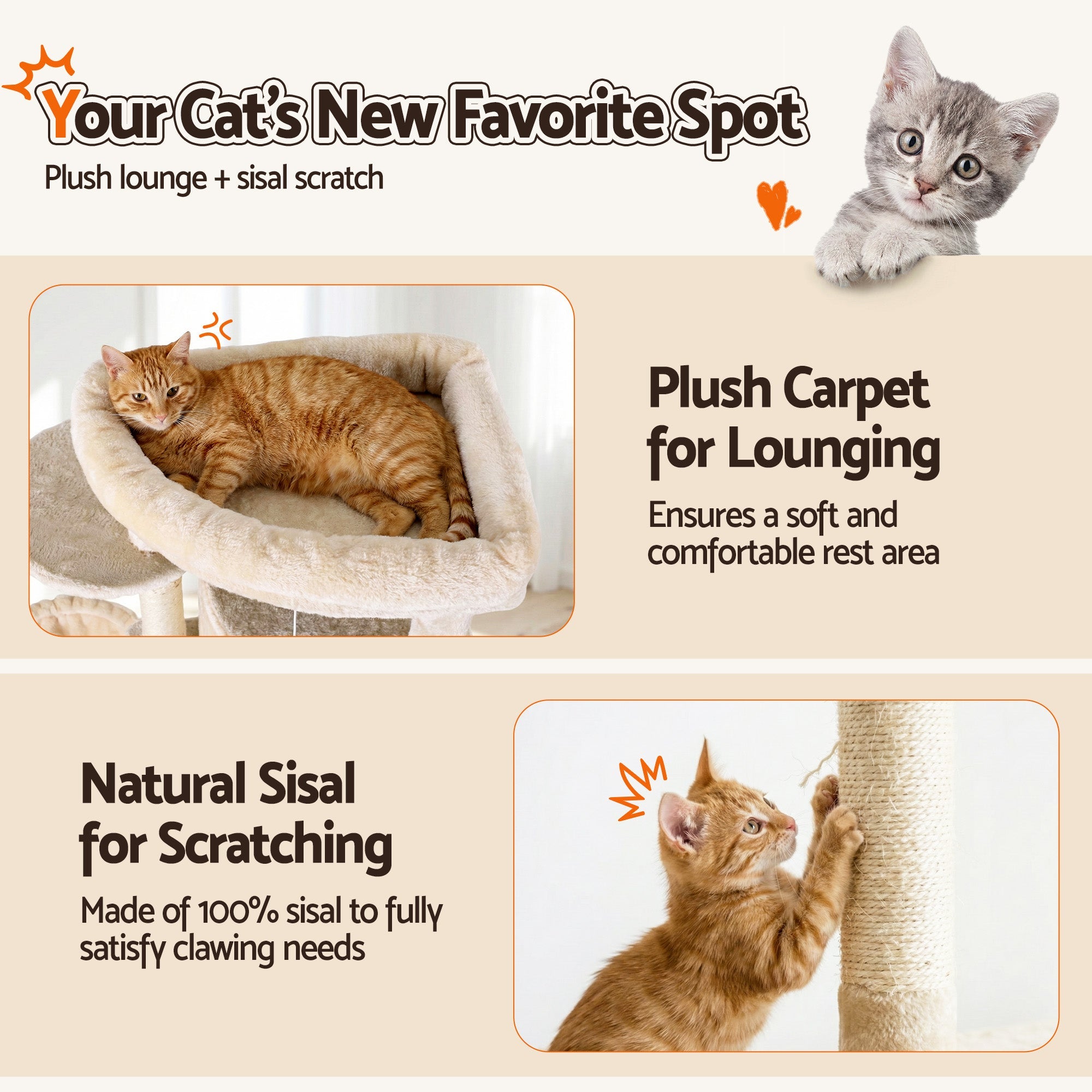 Cat Tree Tower 167cm Large Scratching Post Furniture Scratcher House Beige - Pet Care > Cat Supplies > Cat Scratchers - Rivercity House & Home Co. (ABN 18 642 972 209) - Affordable Modern Furniture Australia