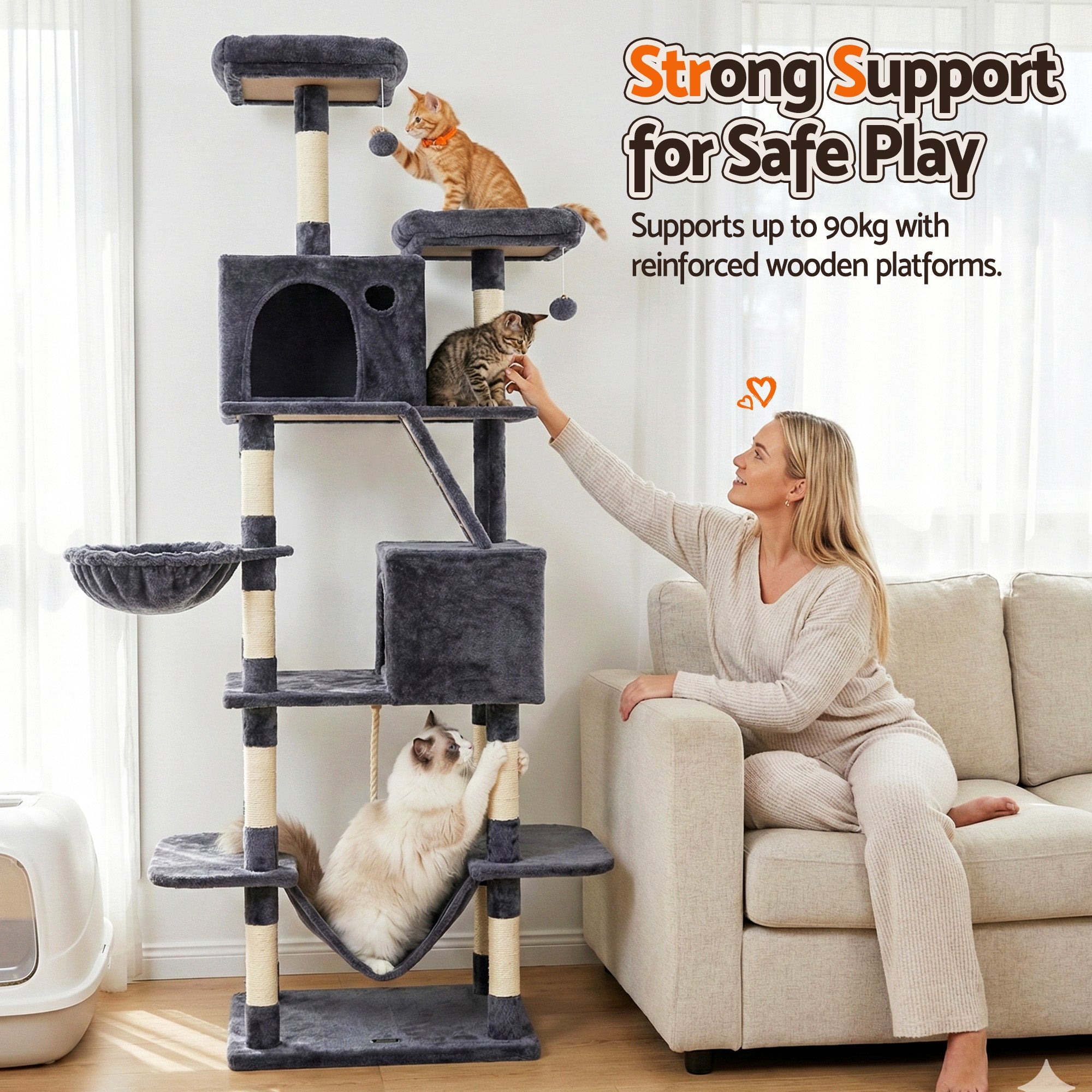 Cat Tree Tower 206cm Large Scratching Post Furniture Scratcher House Grey - Pet Care > Cat Supplies > Cat Scratchers - Rivercity House & Home Co. (ABN 18 642 972 209) - Affordable Modern Furniture Australia