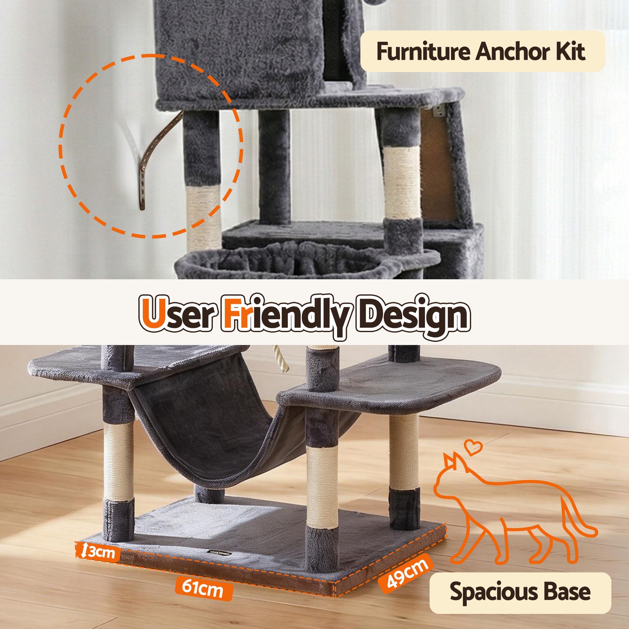 Cat Tree Tower 206cm Large Scratching Post Furniture Scratcher House Grey - Pet Care > Cat Supplies > Cat Scratchers - Rivercity House & Home Co. (ABN 18 642 972 209) - Affordable Modern Furniture Australia