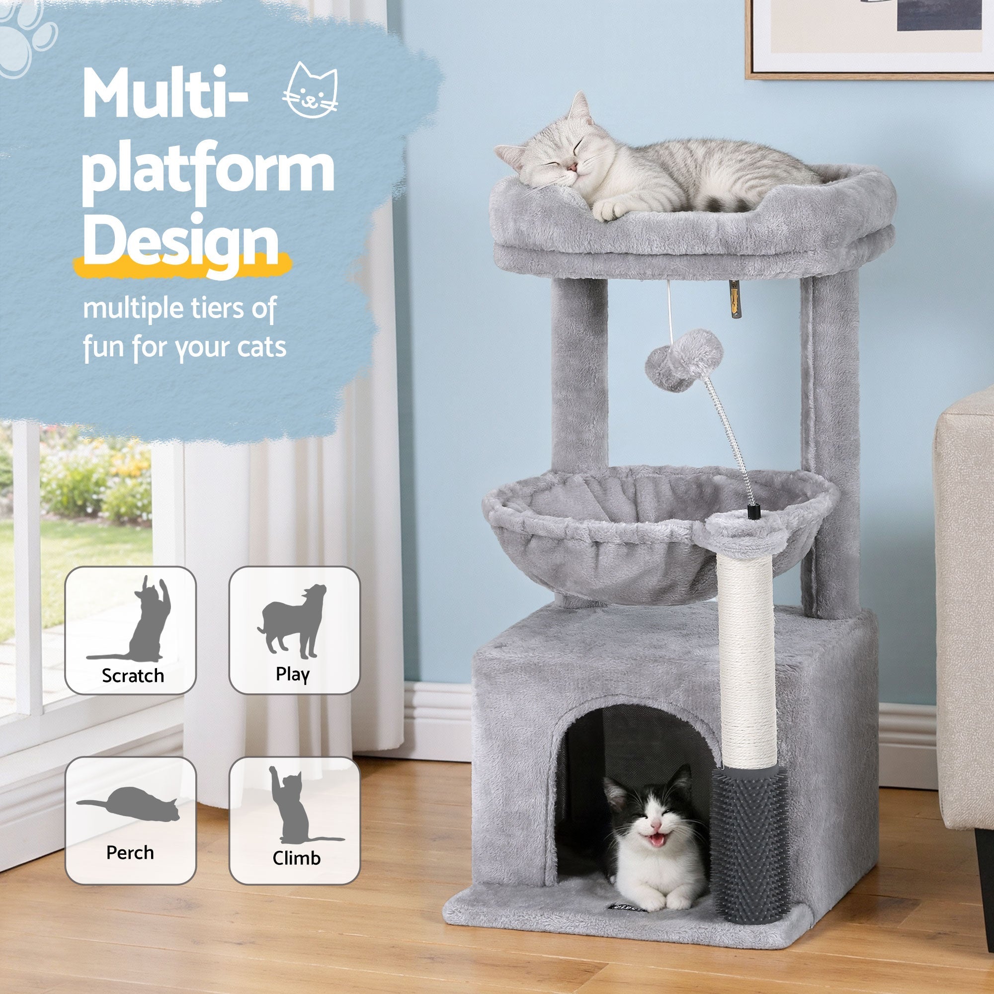 Cat Tree Tower 82cm Scratching Post Furniture Scratcher House Light Grey - Pet Care > Cat Supplies > Cat Scratching Posts - Rivercity House & Home Co. (ABN 18 642 972 209) - Affordable Modern Furniture Australia