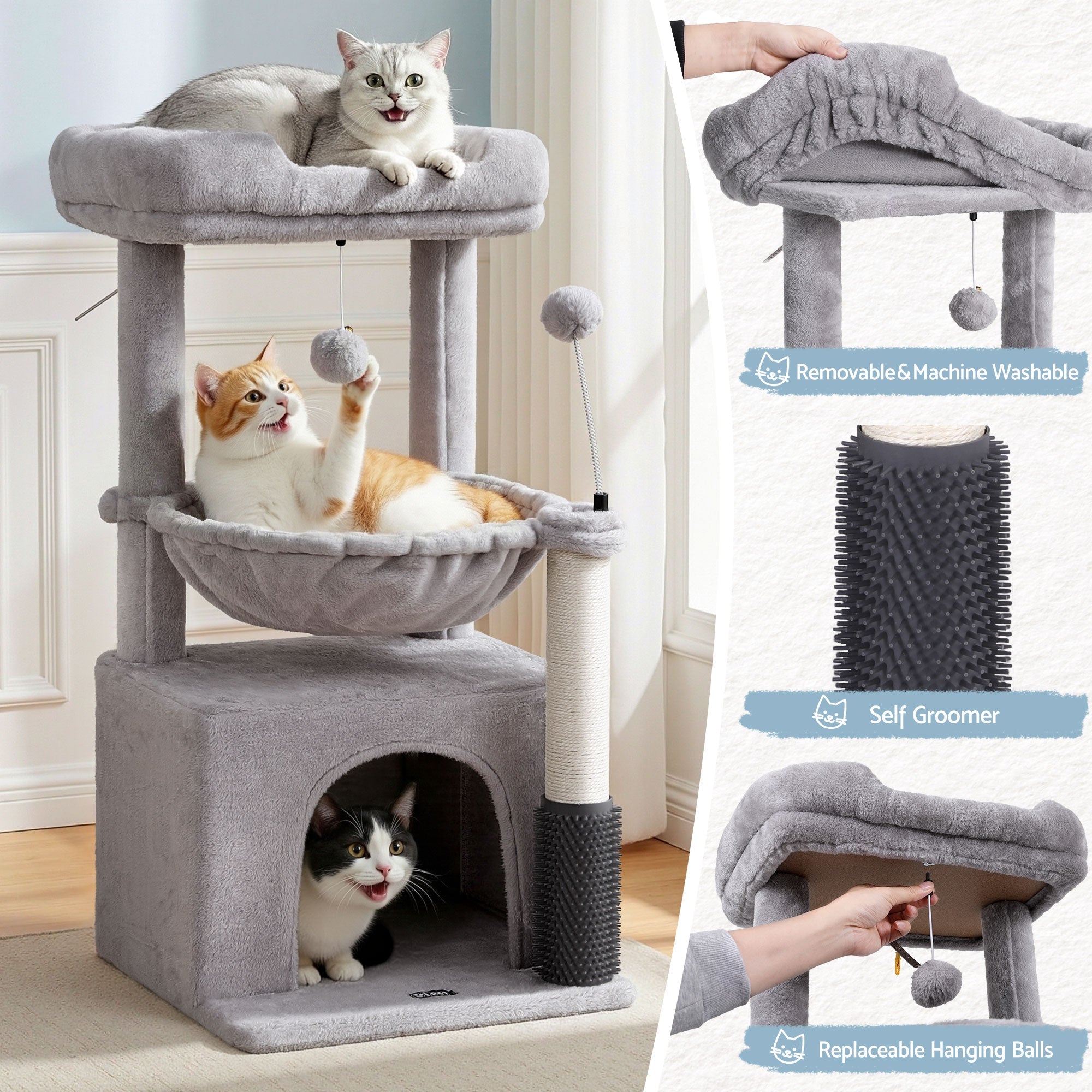 Cat Tree Tower 82cm Scratching Post Furniture Scratcher House Light Grey - Pet Care > Cat Supplies > Cat Scratching Posts - Rivercity House & Home Co. (ABN 18 642 972 209) - Affordable Modern Furniture Australia
