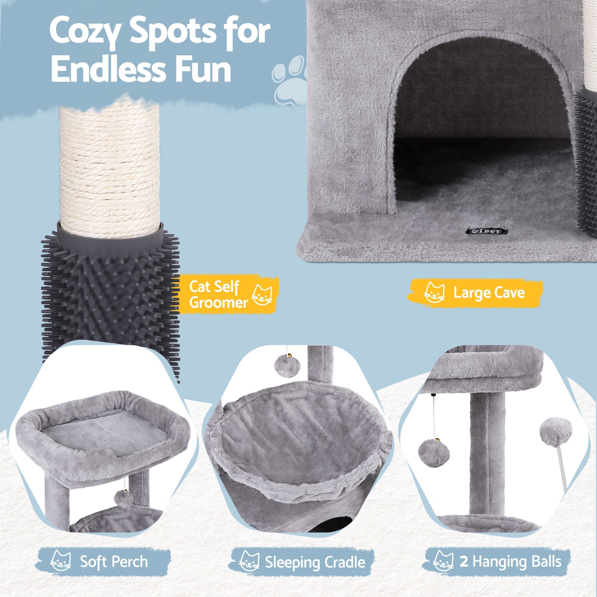 Cat Tree Tower 82cm Scratching Post Furniture Scratcher House Light Grey - Pet Care > Cat Supplies > Cat Scratching Posts - Rivercity House & Home Co. (ABN 18 642 972 209) - Affordable Modern Furniture Australia