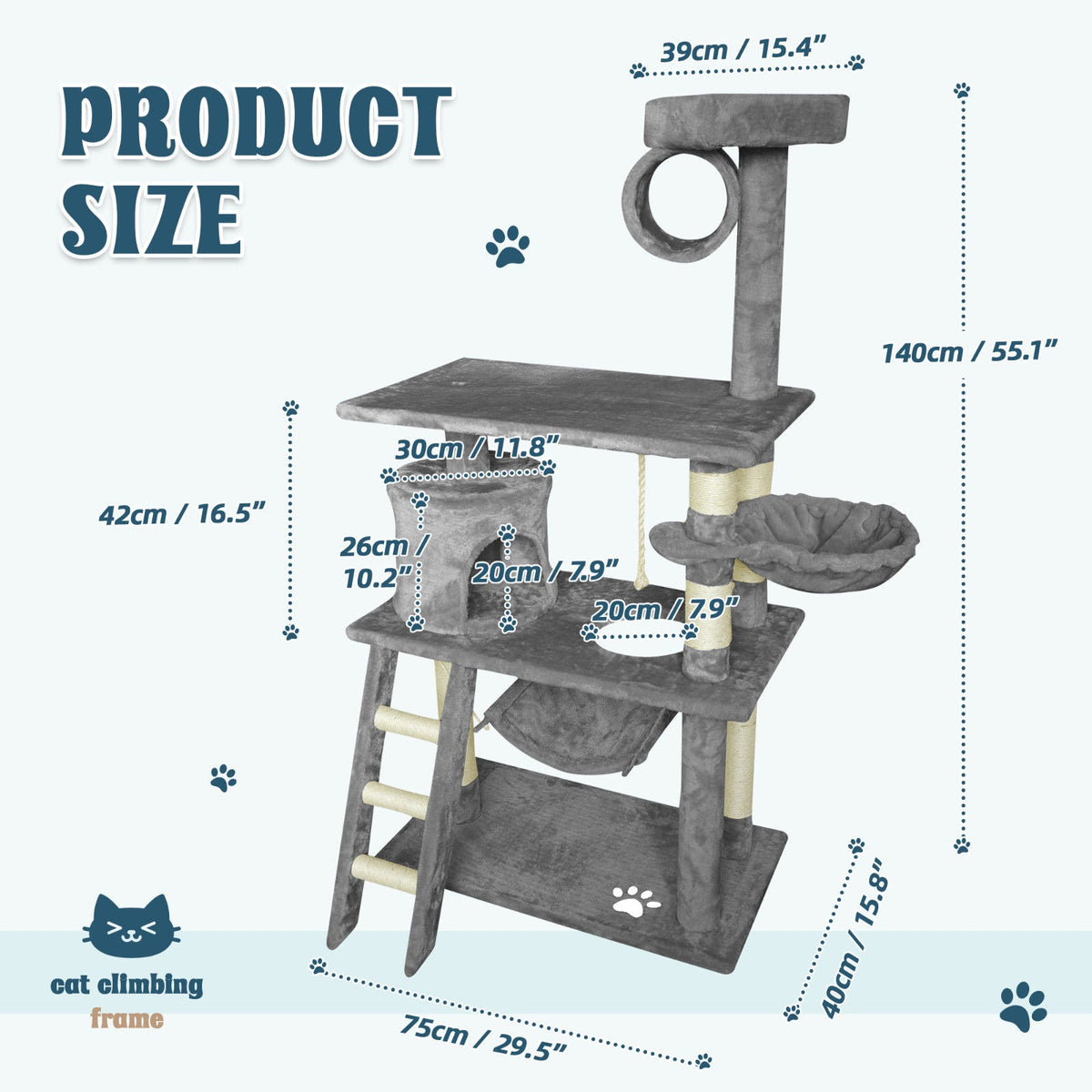 Cat Tree Tower Condo Scratching Post Bed Stand 1.4M - Grey - Pet Care > Cat Supplies > Cat Scratching Posts - Rivercity House & Home Co. (ABN 18 642 972 209) - Affordable Modern Furniture Australia