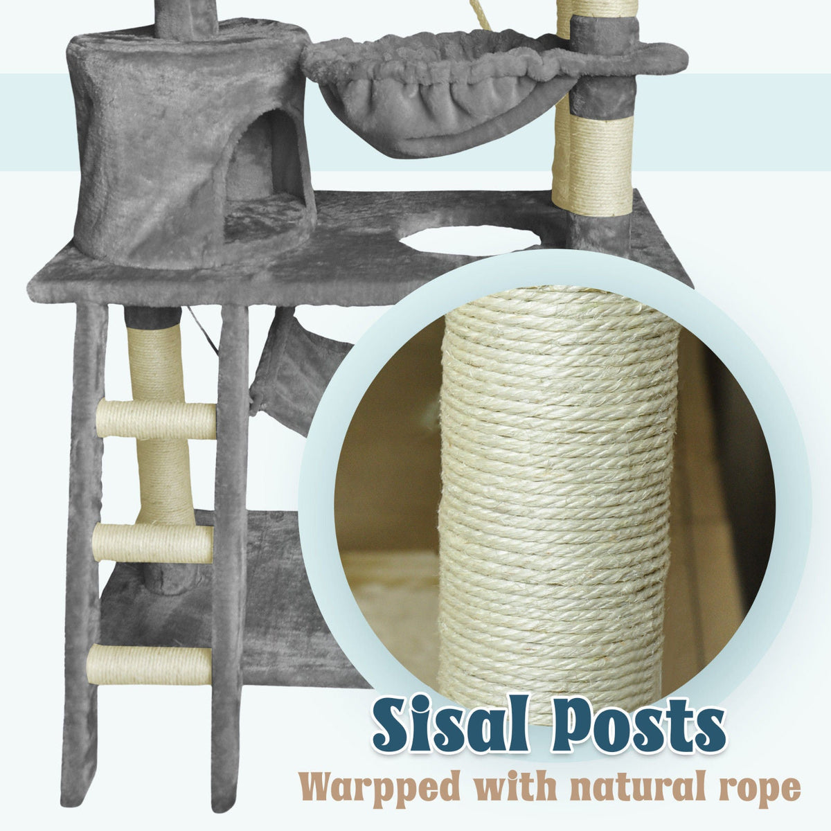 Cat Tree Tower Condo Scratching Post Bed Stand 1.4M - Grey - Pet Care > Cat Supplies > Cat Scratching Posts - Rivercity House & Home Co. (ABN 18 642 972 209) - Affordable Modern Furniture Australia