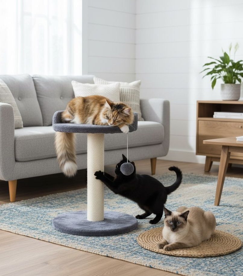 Cat Tree Tower for Indoor Cats with Plush Perch, Sisal Scratching Post & Hanging Ball Toy for Kittens or Small Breeds - Neutral - Pet Care > Cat Supplies > Cat Scratching Posts - Rivercity House & Home Co. (ABN 18 642 972 209) - Affordable Modern Furniture Australia
