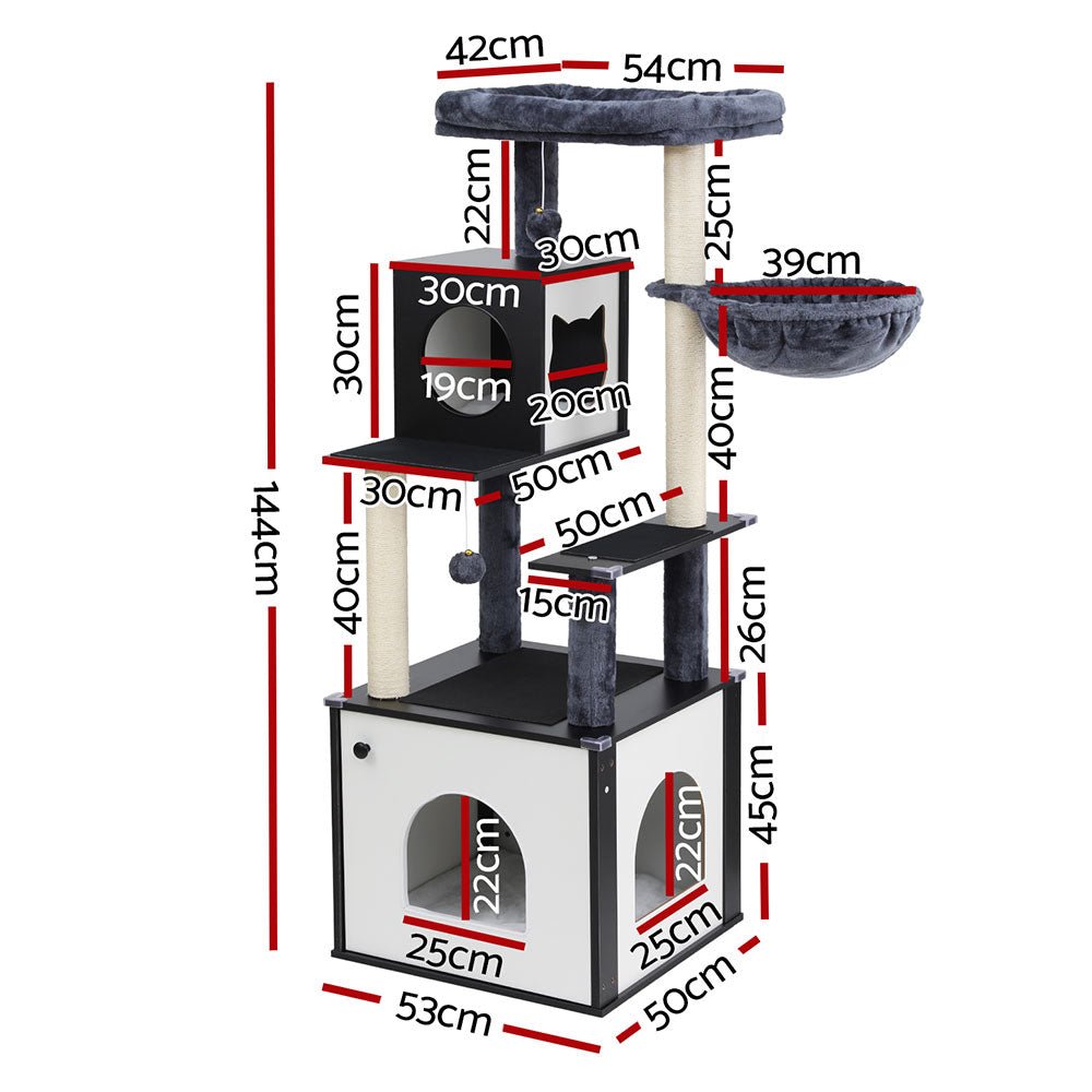 Cat Tree Tower Scratching Post Scratcher 144cm Wood Bed Condo House Cabinet - Pet Care > Bird - Rivercity House & Home Co. (ABN 18 642 972 209) - Affordable Modern Furniture Australia