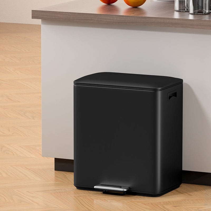 Cefito Pedal Bins Rubbish Bin Dual Compartment Waste Recycle Dustbins 40L Black - Home & Garden > Kitchen Bins - Rivercity House & Home Co. (ABN 18 642 972 209) - Affordable Modern Furniture Australia