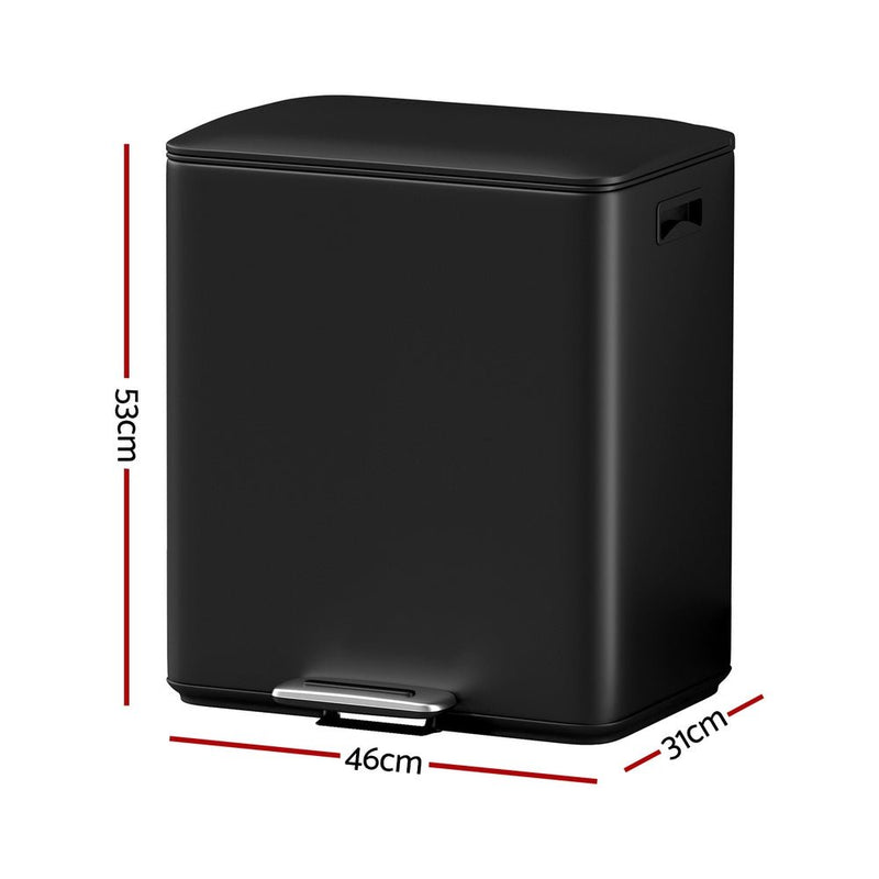 Cefito Pedal Bins Rubbish Bin Dual Compartment Waste Recycle Dustbins 40L Black - Home & Garden > Kitchen Bins - Rivercity House & Home Co. (ABN 18 642 972 209) - Affordable Modern Furniture Australia