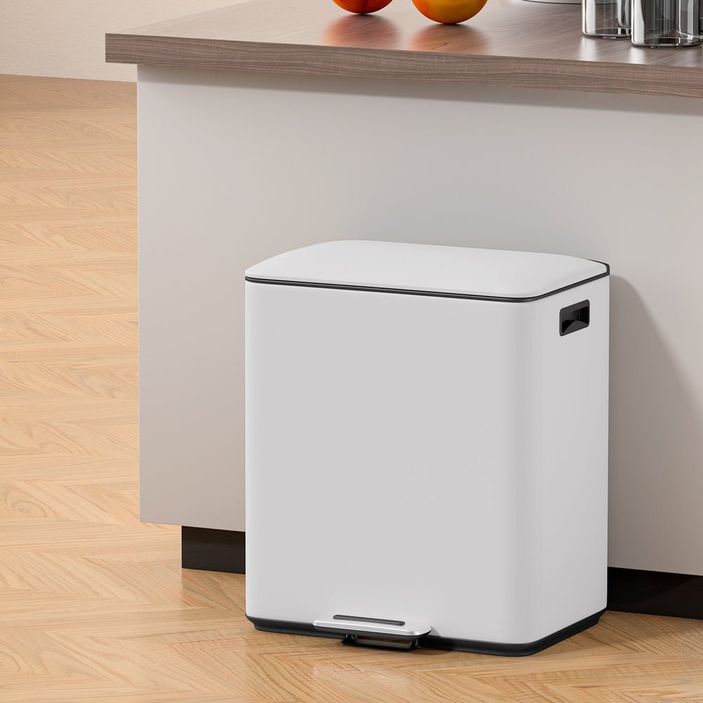 Cefito Pedal Bins Rubbish Bin Dual Compartment Waste Recycle Dustbins 40L White - Home & Garden > Kitchen Bins - Rivercity House & Home Co. (ABN 18 642 972 209) - Affordable Modern Furniture Australia