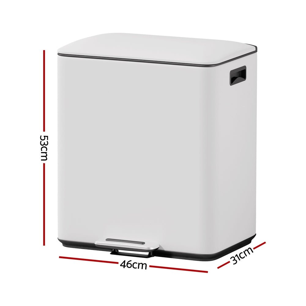 Cefito Pedal Bins Rubbish Bin Dual Compartment Waste Recycle Dustbins 40L White - Home & Garden > Kitchen Bins - Rivercity House & Home Co. (ABN 18 642 972 209) - Affordable Modern Furniture Australia
