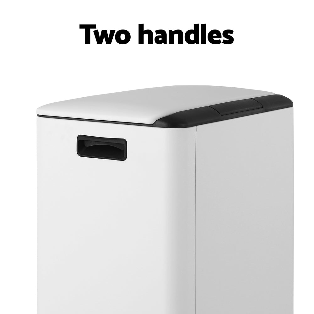 Cefito Pedal Bins Rubbish Bin Dual Compartment Waste Recycle Dustbins 40L White - Home & Garden > Kitchen Bins - Rivercity House & Home Co. (ABN 18 642 972 209) - Affordable Modern Furniture Australia