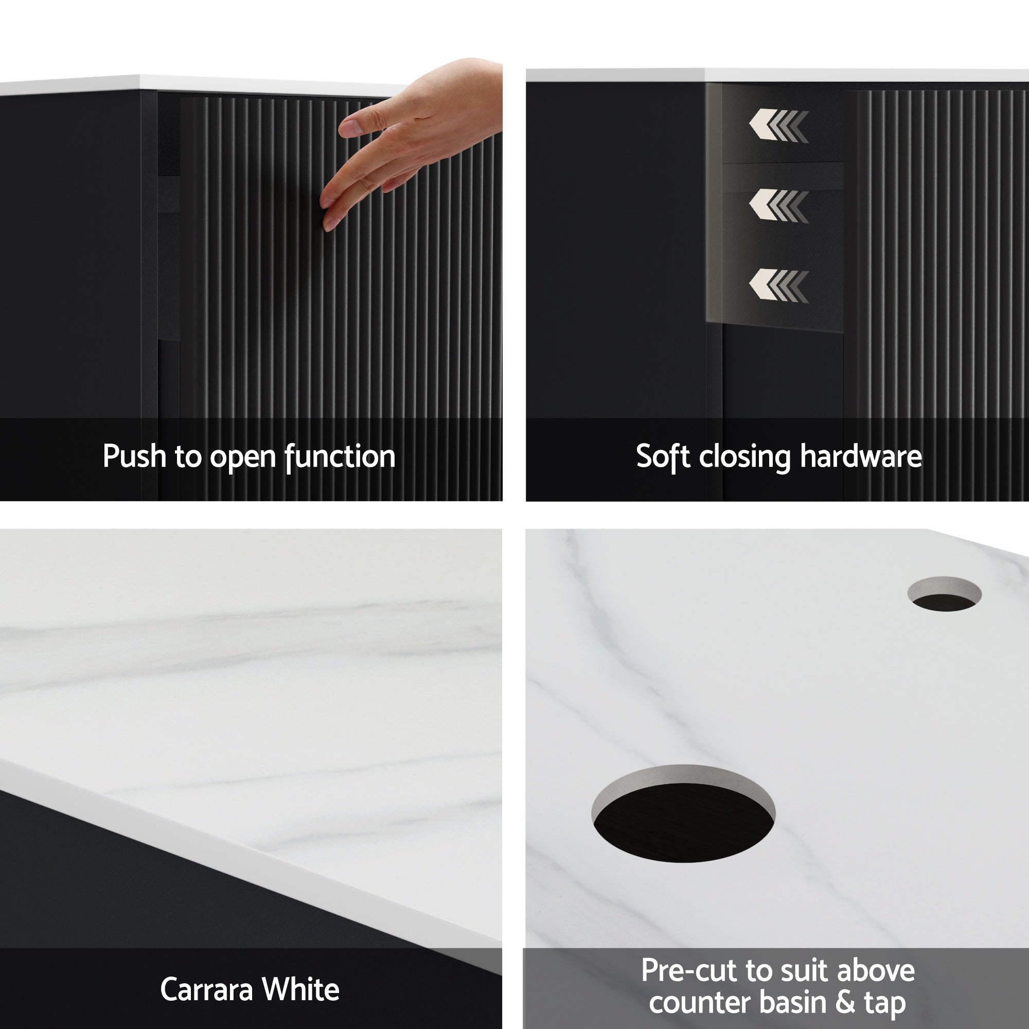 Cefito Vanity Unit 900mm Bathroom Cabinet Storage Wall Hung Grooved Timber Black - Furniture > Bathroom > Vanity Units - Rivercity House & Home Co. (ABN 18 642 972 209) - Affordable Modern Furniture Australia