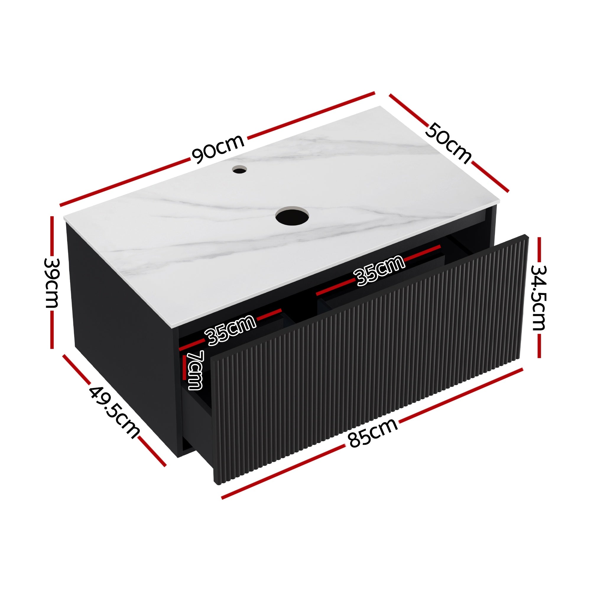 Cefito Vanity Unit 900mm Bathroom Cabinet Storage Wall Hung Grooved Timber Black - Furniture > Bathroom > Vanity Units - Rivercity House & Home Co. (ABN 18 642 972 209) - Affordable Modern Furniture Australia