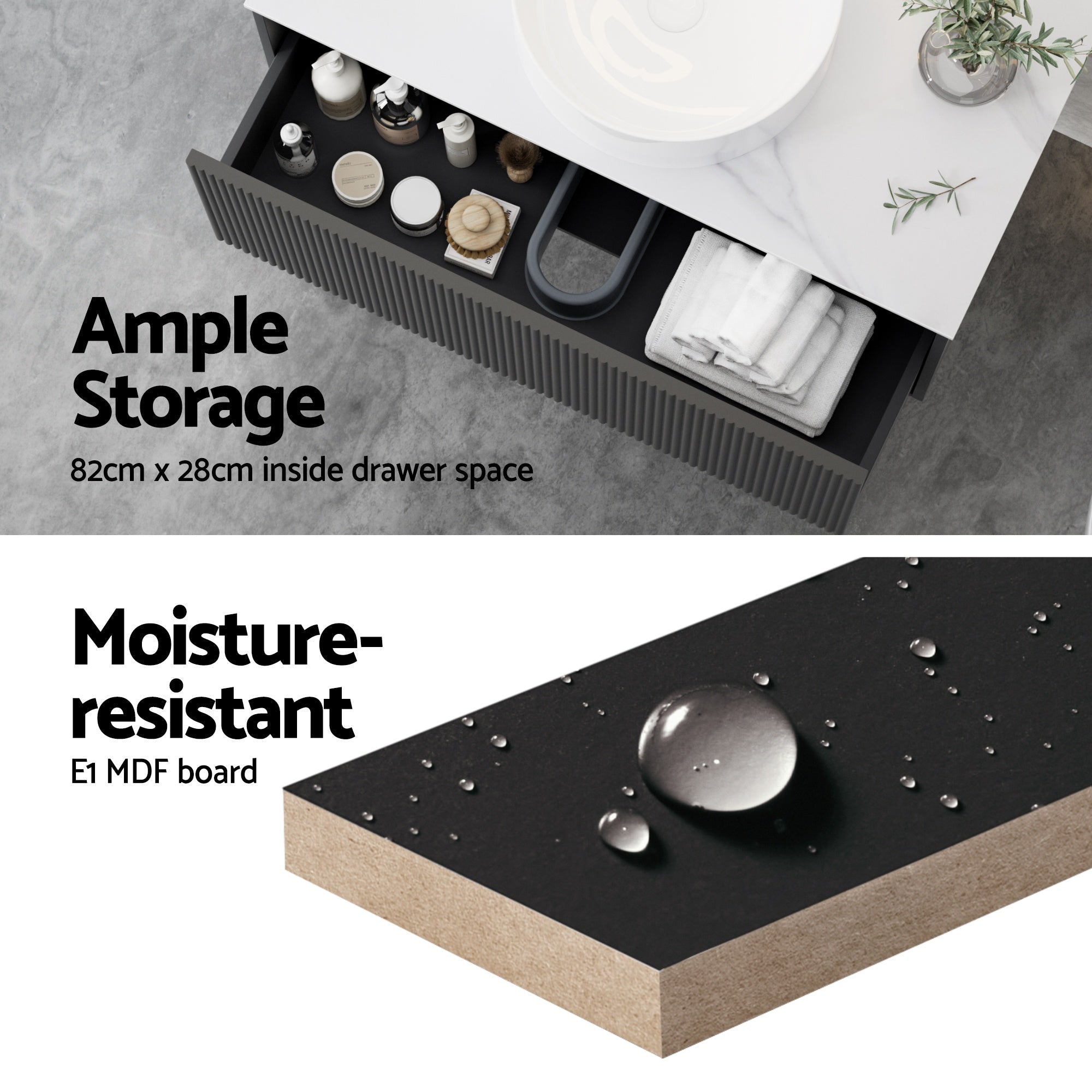 Cefito Vanity Unit 900mm Bathroom Cabinet Storage Wall Hung Grooved Timber Black - Furniture > Bathroom > Vanity Units - Rivercity House & Home Co. (ABN 18 642 972 209) - Affordable Modern Furniture Australia