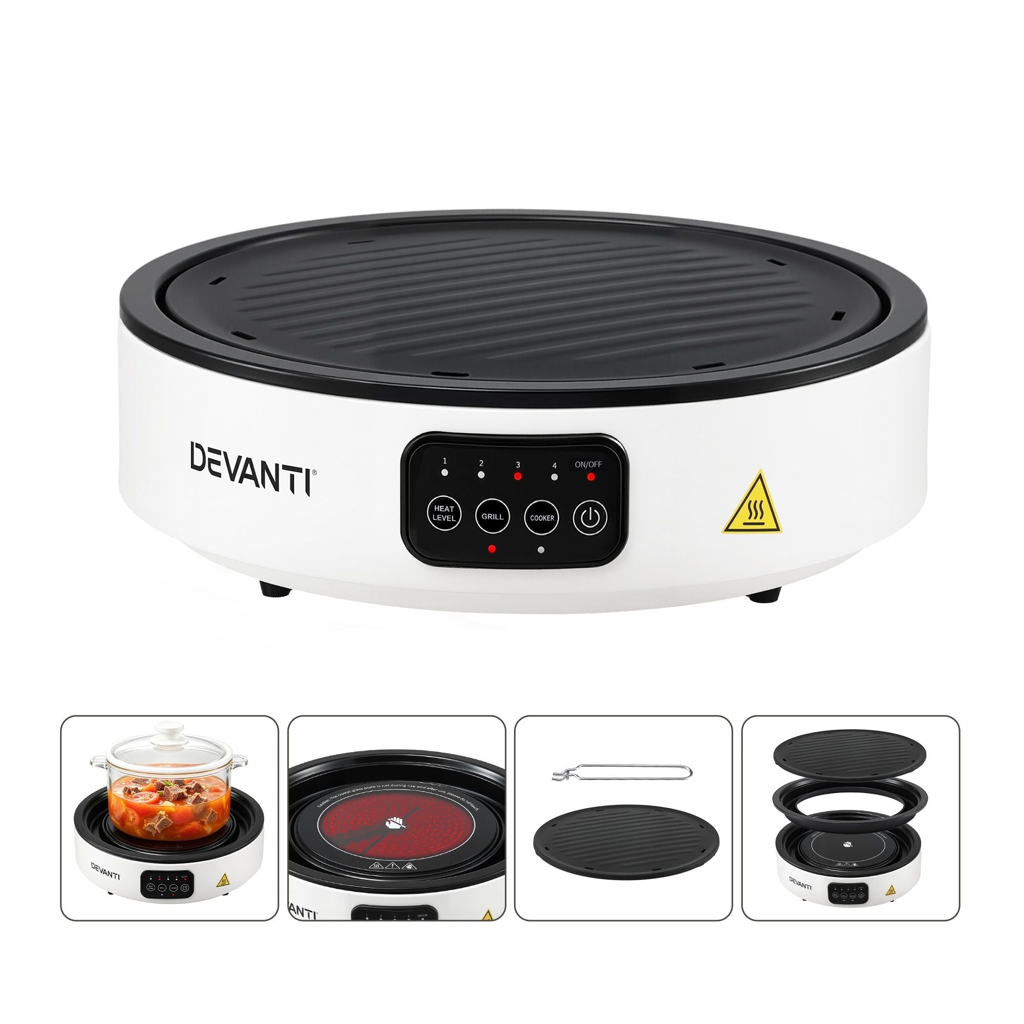 Ceramic Cooktop Electric Hot Plate with Detachable Grill Plate 2000W - White - Appliances > Kitchen Appliances > Cooktops & Stoves - Rivercity House & Home Co. (ABN 18 642 972 209) - Affordable Modern Furniture Australia