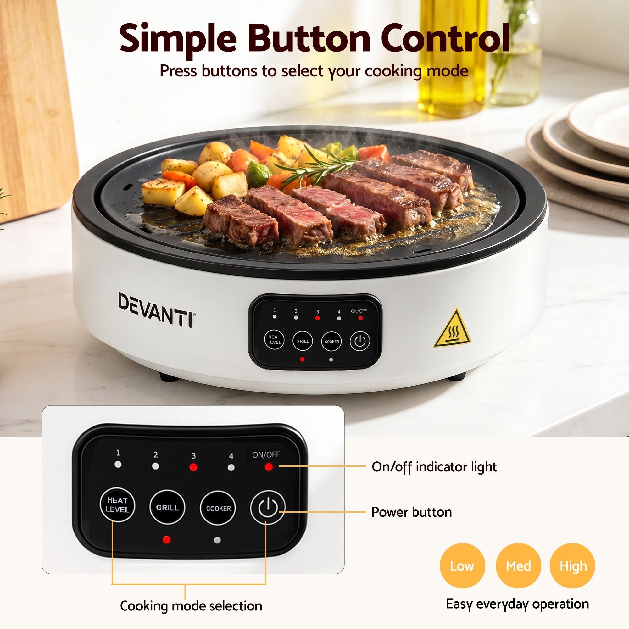 Ceramic Cooktop Electric Hot Plate with Detachable Grill Plate 2000W - White - Appliances > Kitchen Appliances > Cooktops & Stoves - Rivercity House & Home Co. (ABN 18 642 972 209) - Affordable Modern Furniture Australia