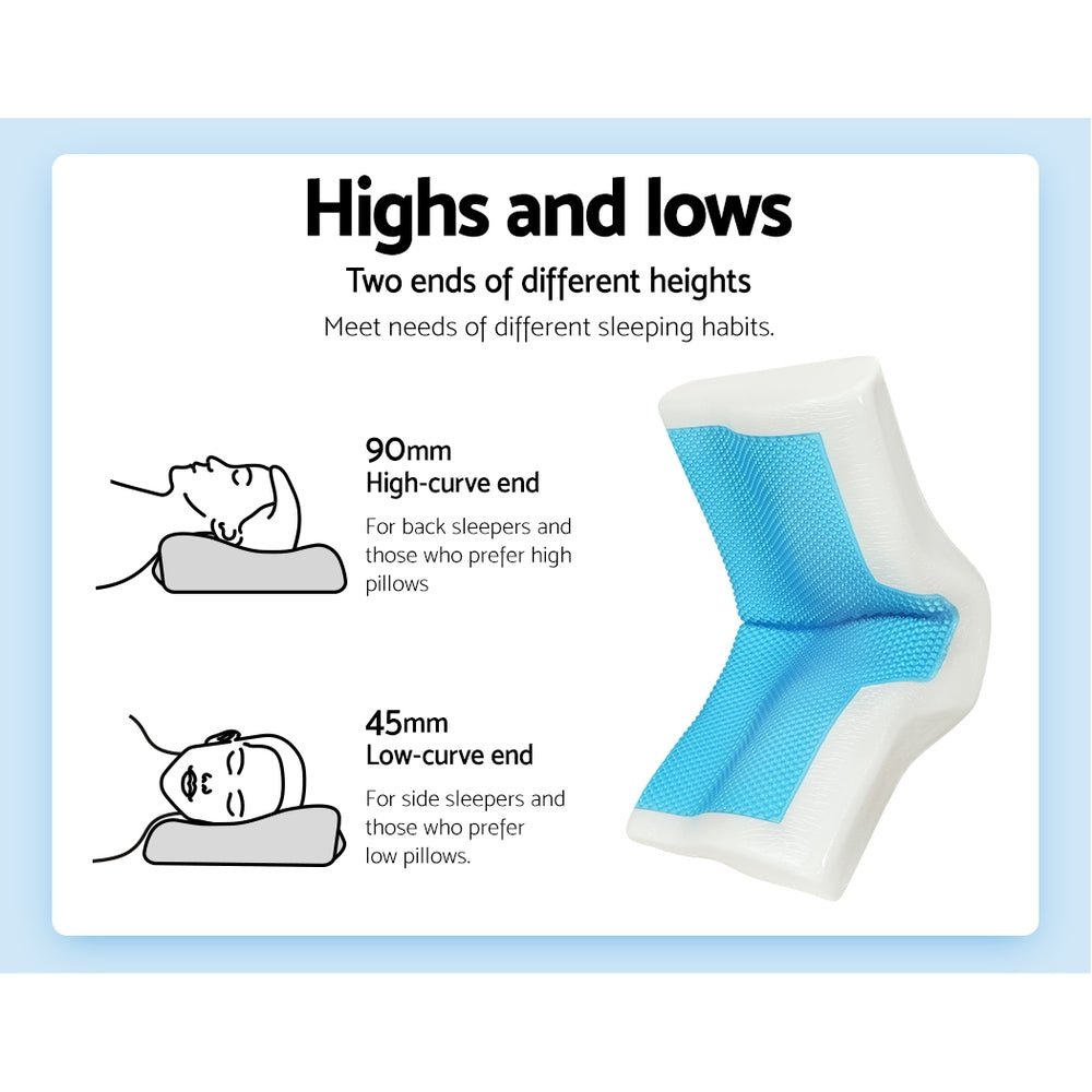Cervical Memory Foam Contour Pillow with Cool Gel Neck Support - White - Home & Garden > Bedding > Pillows - Rivercity House & Home Co. (ABN 18 642 972 209) - Affordable Modern Furniture Australia