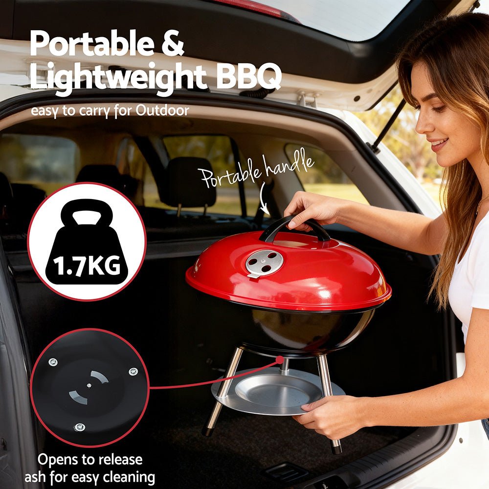 Charcoal BBQ Grill Portable with Lid for Camping Outdoor - Home & Garden > BBQ > BBQs & Accessories - Rivercity House & Home Co. (ABN 18 642 972 209) - Affordable Modern Furniture Australia