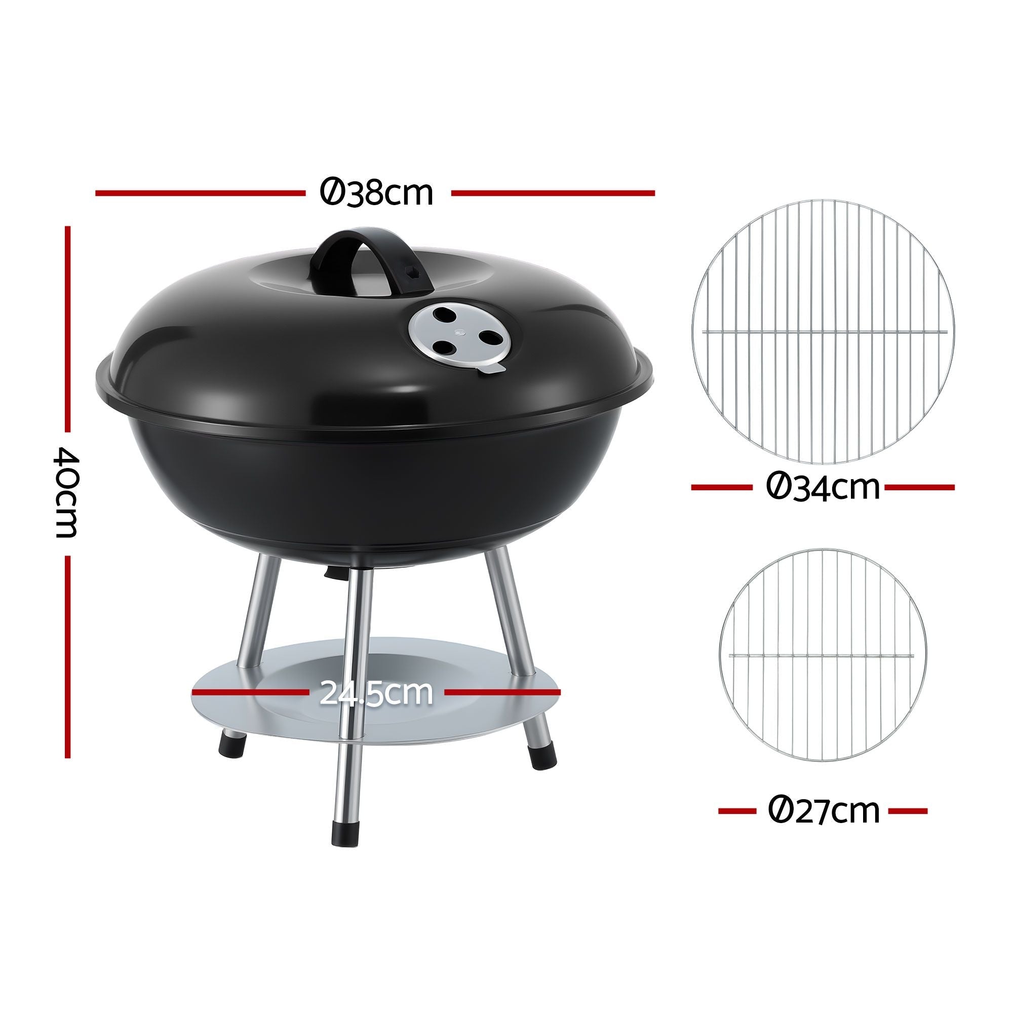 Charcoal BBQ Grill Portable with Lid for Camping Outdoor - Home & Garden > BBQ > BBQs & Accessories - Rivercity House & Home Co. (ABN 18 642 972 209) - Affordable Modern Furniture Australia
