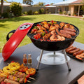 Portable Charcoal BBQ Grill with Lid 34cm - Black and Red