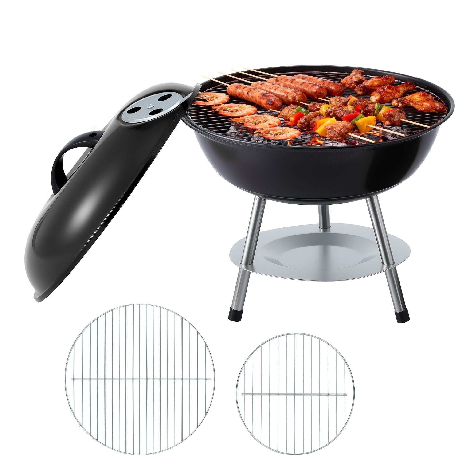 Charcoal BBQ Grill Portable with Lid for Camping Outdoor - Home & Garden > BBQ > BBQs & Accessories - Rivercity House & Home Co. (ABN 18 642 972 209) - Affordable Modern Furniture Australia