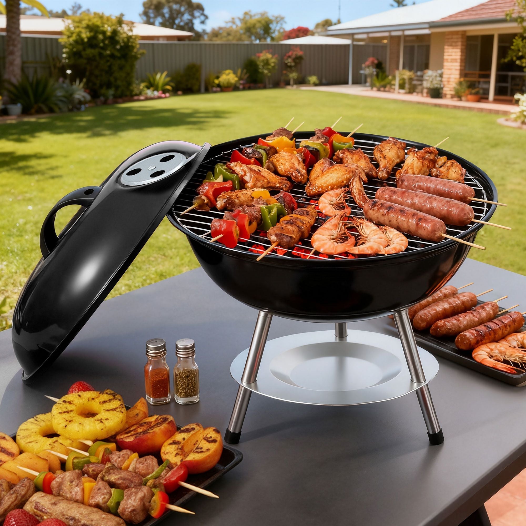 Charcoal BBQ Grill Portable with Lid for Camping Outdoor - Home & Garden > BBQ > BBQs & Accessories - Rivercity House & Home Co. (ABN 18 642 972 209) - Affordable Modern Furniture Australia