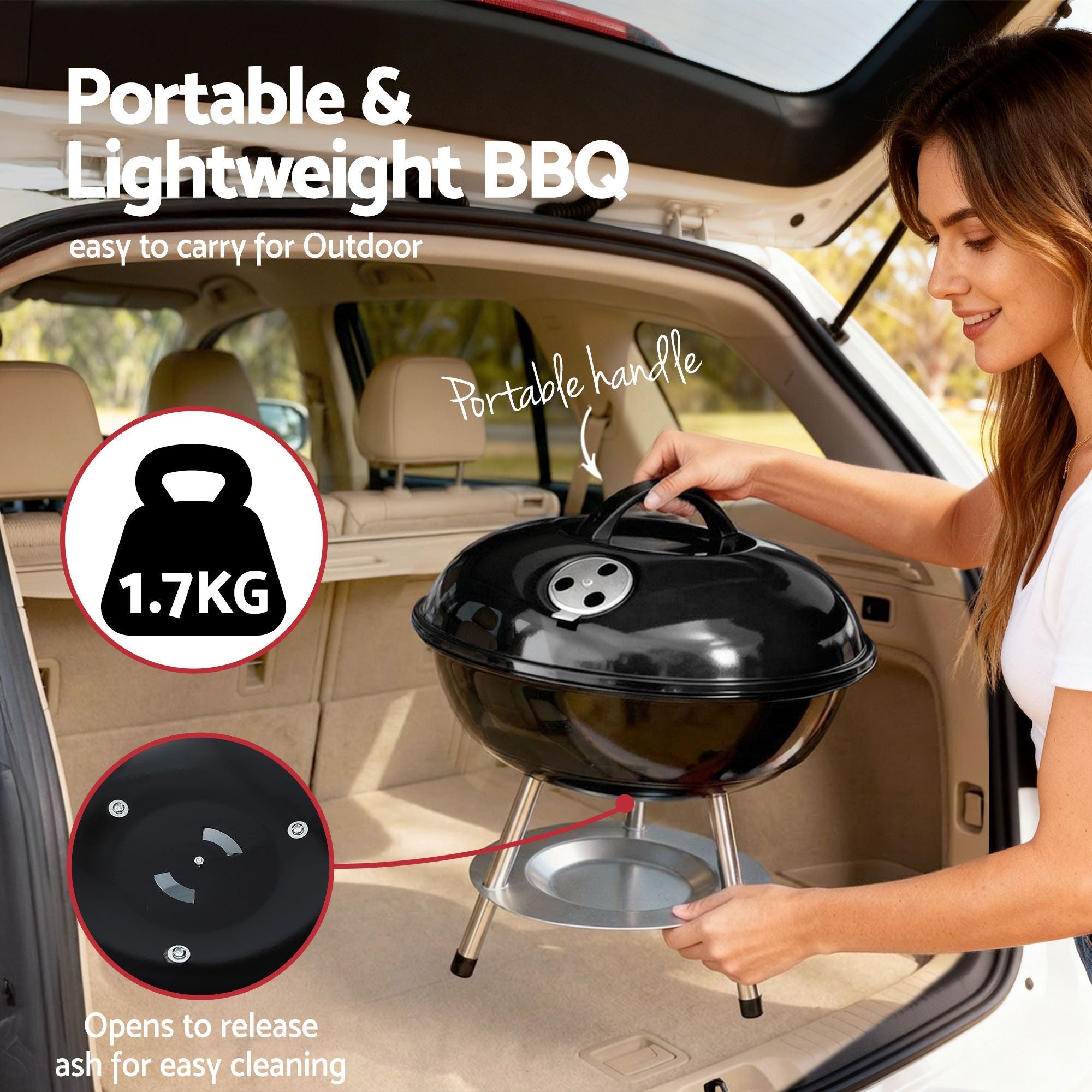 Charcoal BBQ Grill Portable with Lid for Camping Outdoor - Home & Garden > BBQ > BBQs & Accessories - Rivercity House & Home Co. (ABN 18 642 972 209) - Affordable Modern Furniture Australia