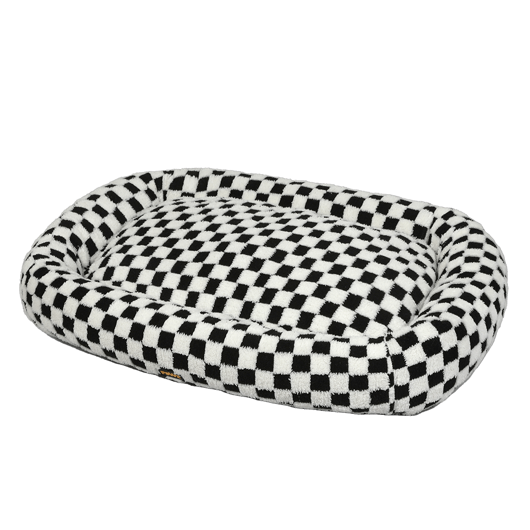 Checkered Plush Calming Dog Bed with Washable Cover - Black & White - Rivercity House & Home Co. (ABN 18 642 972 209) - Affordable Modern Furniture Australia