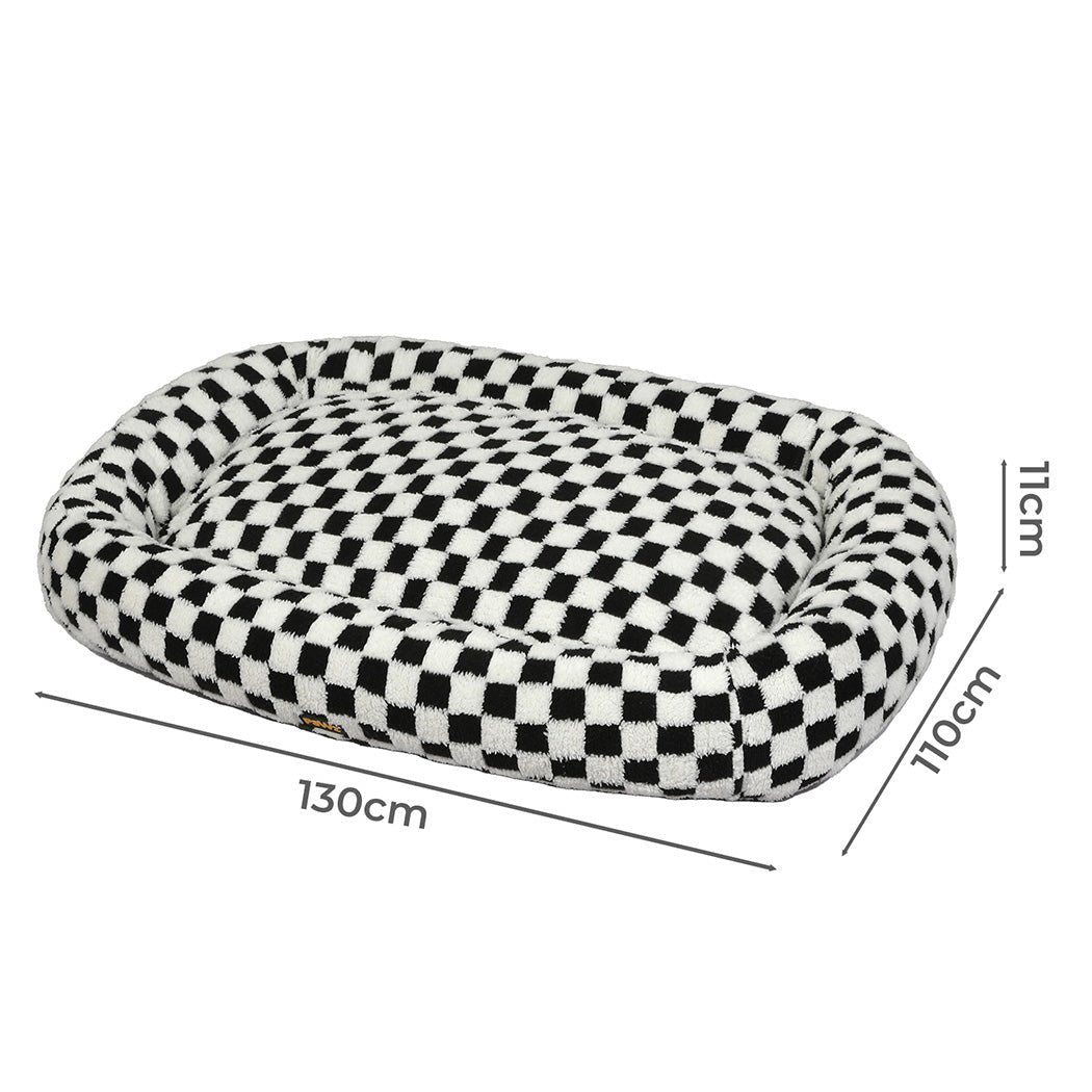 Checkered Plush Calming Dog Bed with Washable Cover - Black & White - Rivercity House & Home Co. (ABN 18 642 972 209) - Affordable Modern Furniture Australia