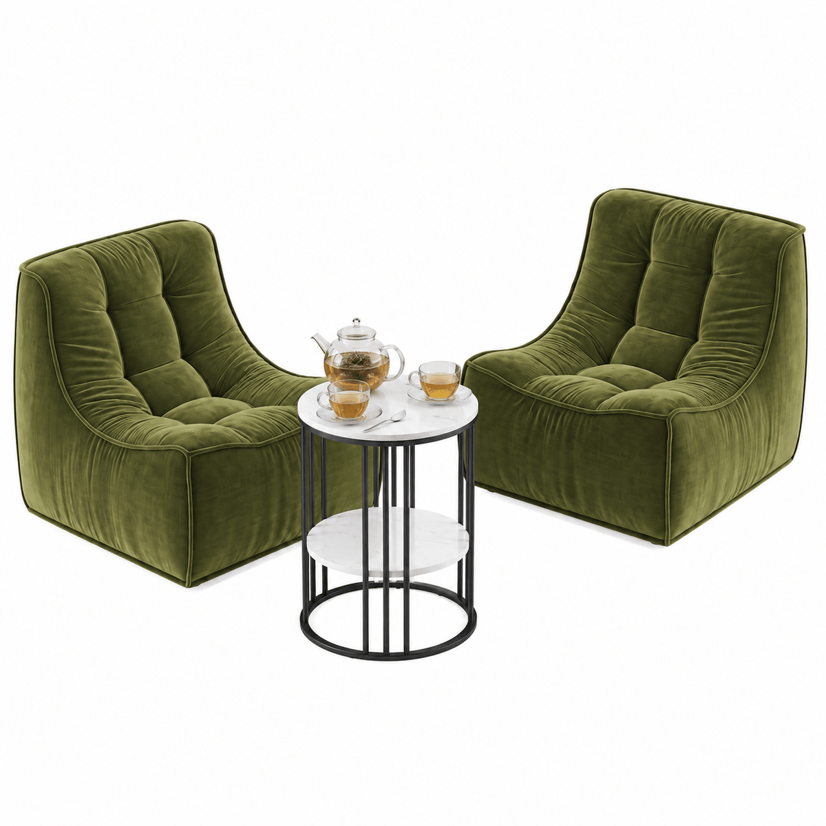 Chenille Armless Sofa and 2-Tier Coffee Table Set - Green, White & Black - Furniture > Sofas > Sofas & Sofa Beds - Rivercity House & Home Co. (ABN 18 642 972 209) - Affordable Modern Furniture Australia