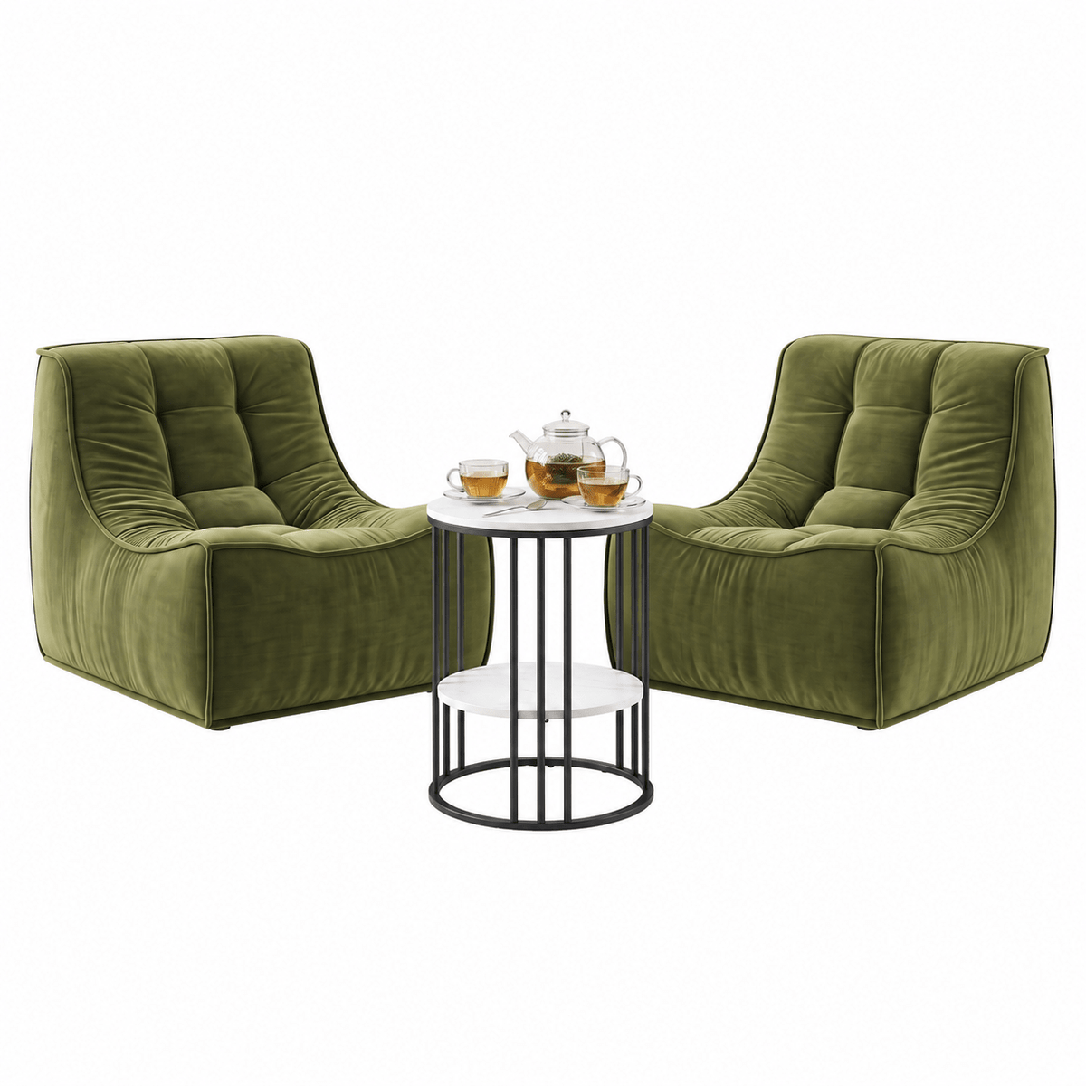 Chenille Armless Sofa and 2-Tier Coffee Table Set - Green, White & Black - Furniture > Sofas > Sofas & Sofa Beds - Rivercity House & Home Co. (ABN 18 642 972 209) - Affordable Modern Furniture Australia