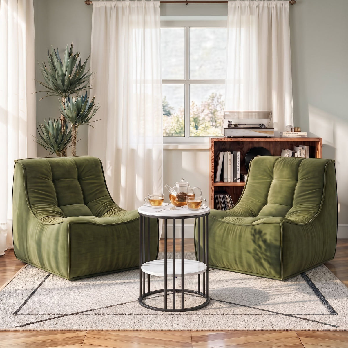 Chenille Armless Sofa and 2-Tier Coffee Table Set - Green, White & Black - Furniture > Sofas > Sofas & Sofa Beds - Rivercity House & Home Co. (ABN 18 642 972 209) - Affordable Modern Furniture Australia