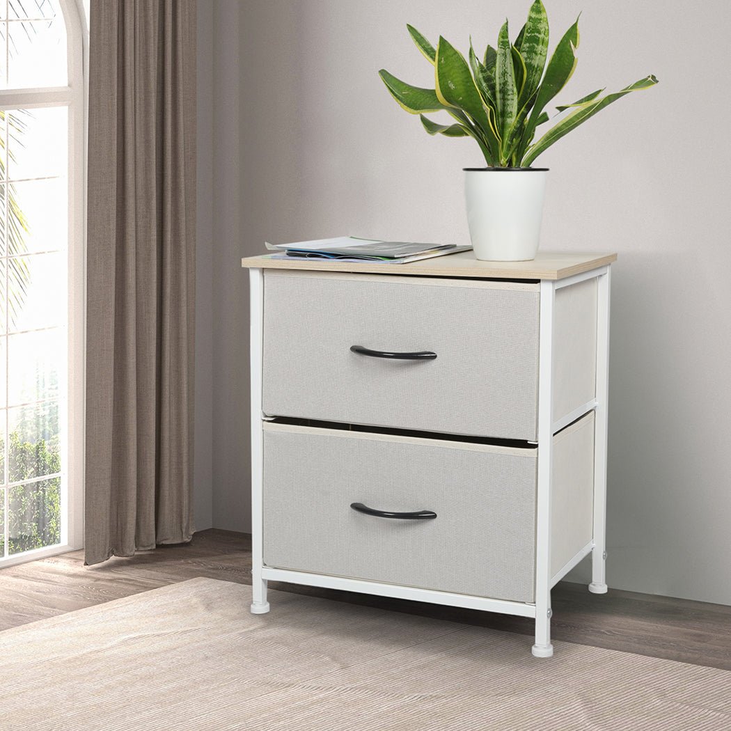 Chest of 2 Drawers Bedside Table Beige - Rivercity House & Home Co. (ABN 18 642 972 209) - Affordable Modern Furniture Australia