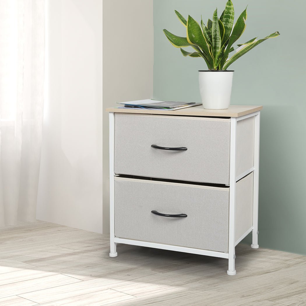 Chest of 2 Drawers Bedside Table Beige - Rivercity House & Home Co. (ABN 18 642 972 209) - Affordable Modern Furniture Australia