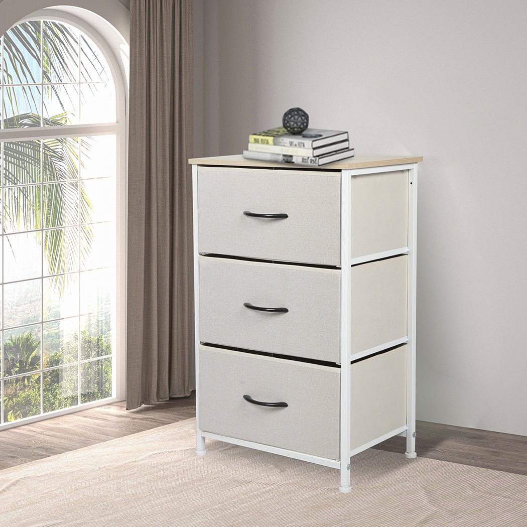 Chest of 3 Drawers Bedside Table Beige - Rivercity House & Home Co. (ABN 18 642 972 209) - Affordable Modern Furniture Australia