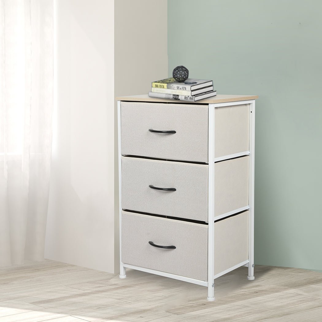 Chest of 3 Drawers Bedside Table Beige - Rivercity House & Home Co. (ABN 18 642 972 209) - Affordable Modern Furniture Australia