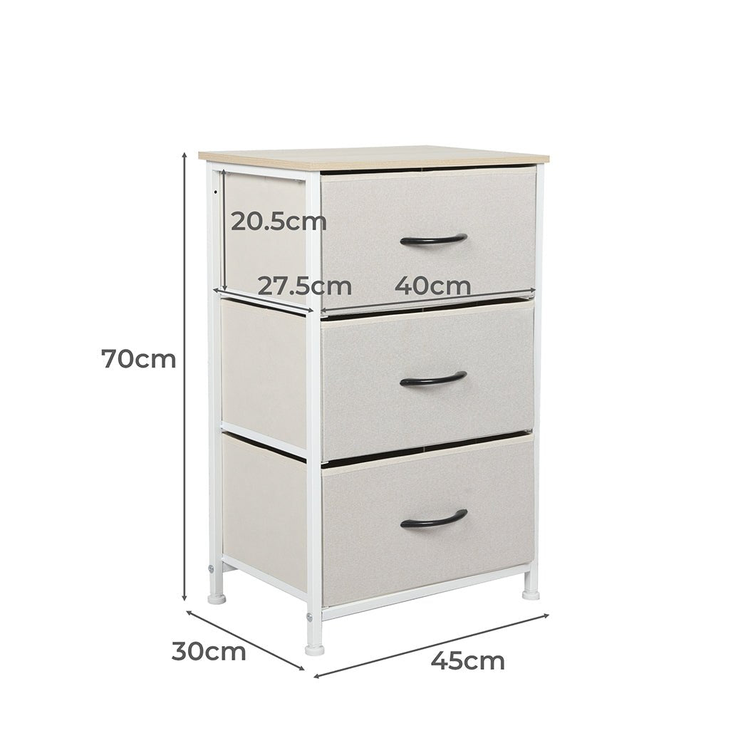 Chest of 3 Drawers Bedside Table Beige - Rivercity House & Home Co. (ABN 18 642 972 209) - Affordable Modern Furniture Australia