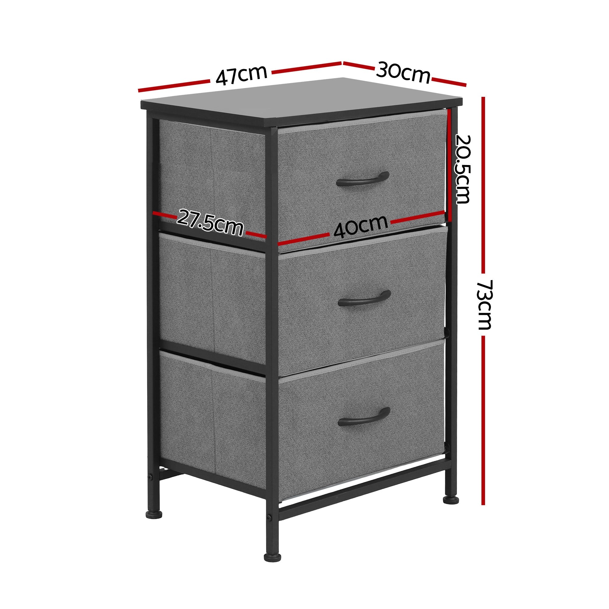 Chest of 3 Drawers Storage Dresser Tallboy Grey - Furniture > Bedroom > Dressers - Rivercity House & Home Co. (ABN 18 642 972 209) - Affordable Modern Furniture Australia