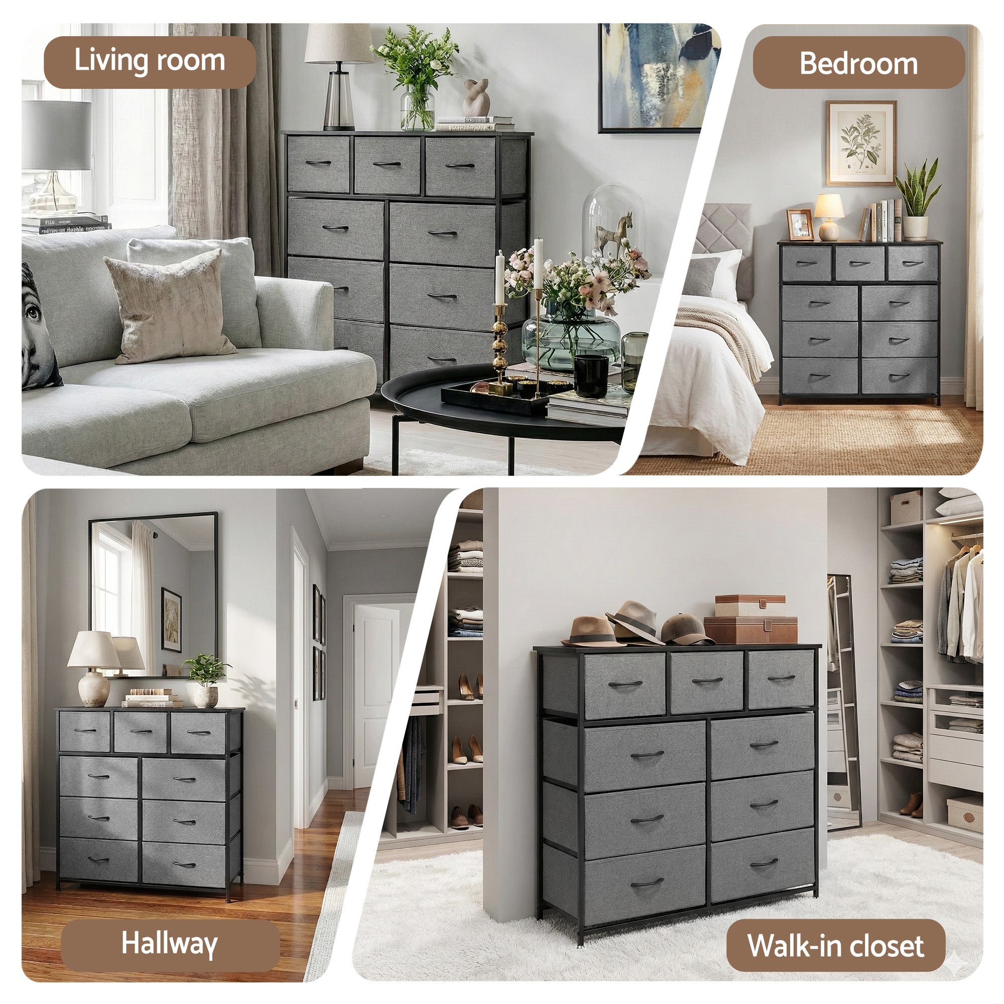 Chest of 9 Drawers Storage Dresser Tallboy Dark Grey - Furniture > Bedroom > Dressers - Rivercity House & Home Co. (ABN 18 642 972 209) - Affordable Modern Furniture Australia