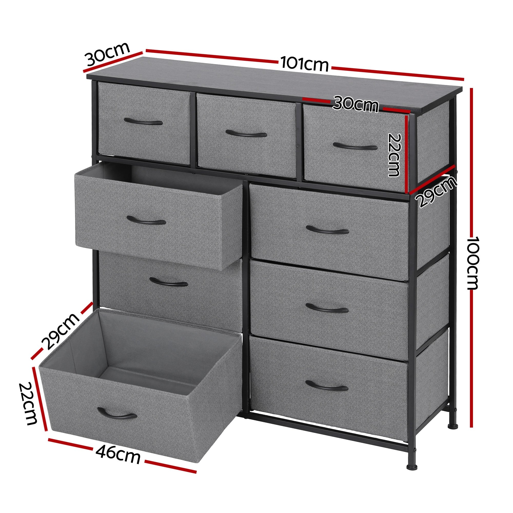 Chest of 9 Drawers Storage Dresser Tallboy Dark Grey - Furniture > Bedroom > Dressers - Rivercity House & Home Co. (ABN 18 642 972 209) - Affordable Modern Furniture Australia