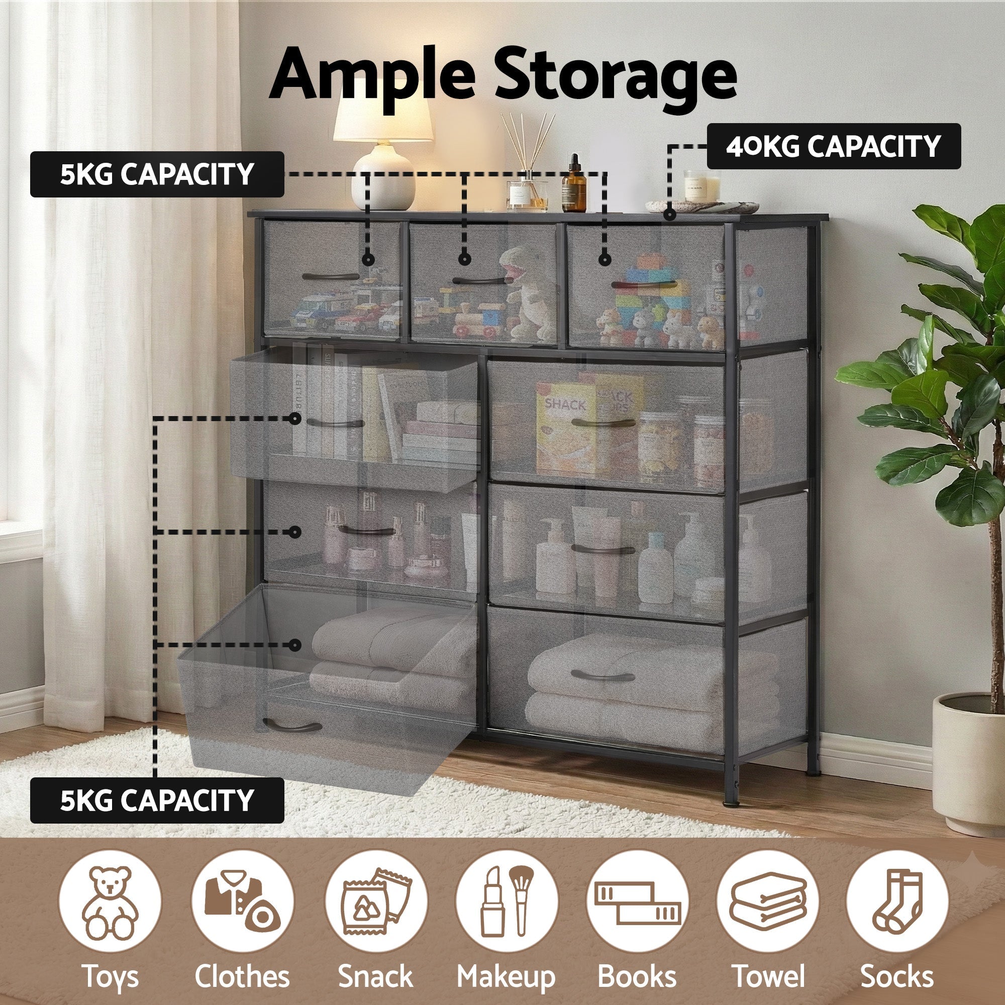 Chest of 9 Drawers Storage Dresser Tallboy Dark Grey - Furniture > Bedroom > Dressers - Rivercity House & Home Co. (ABN 18 642 972 209) - Affordable Modern Furniture Australia