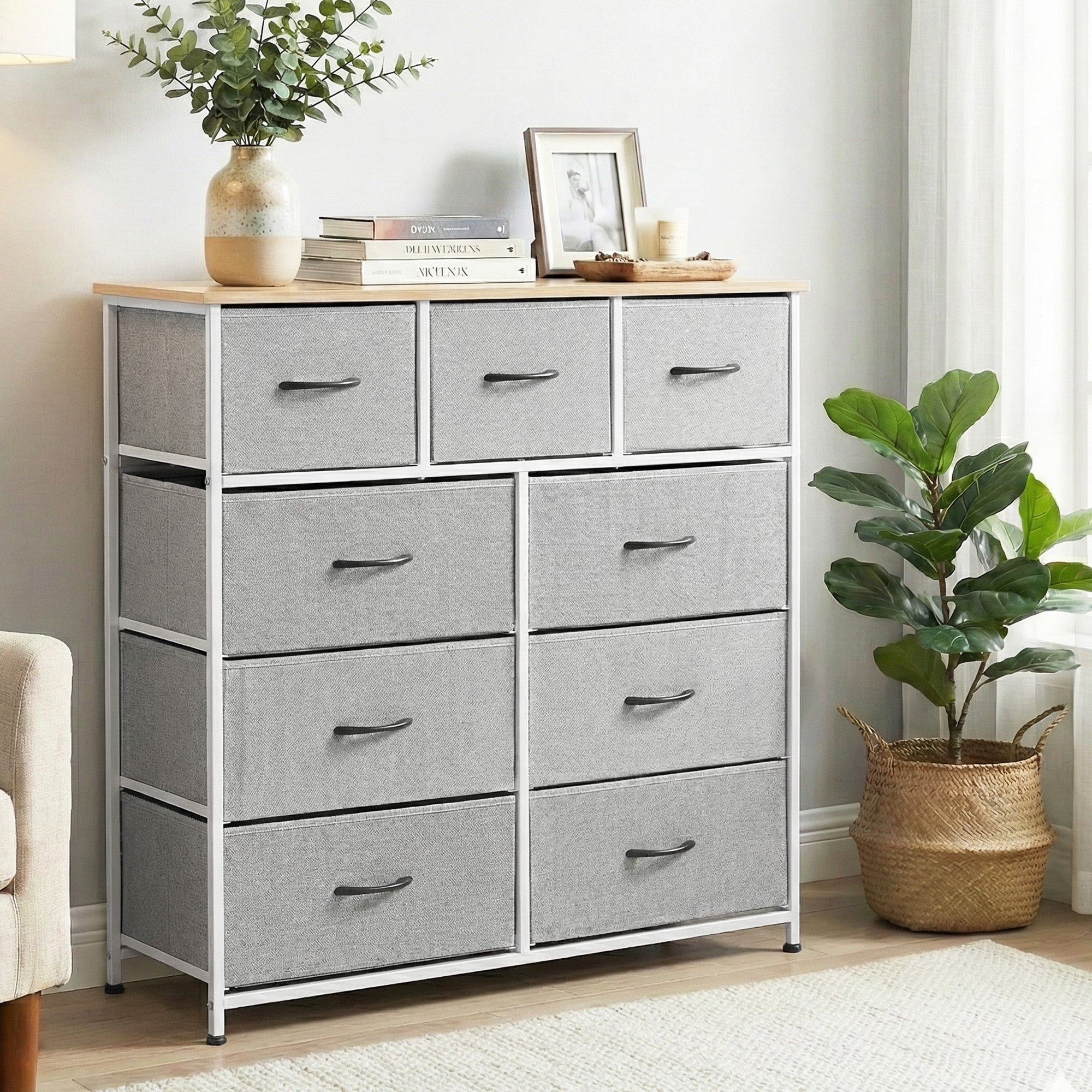 Chest of 9 Drawers Storage Dresser Tallboy Light Grey - Furniture > Bedroom > Dressers - Rivercity House & Home Co. (ABN 18 642 972 209) - Affordable Modern Furniture Australia